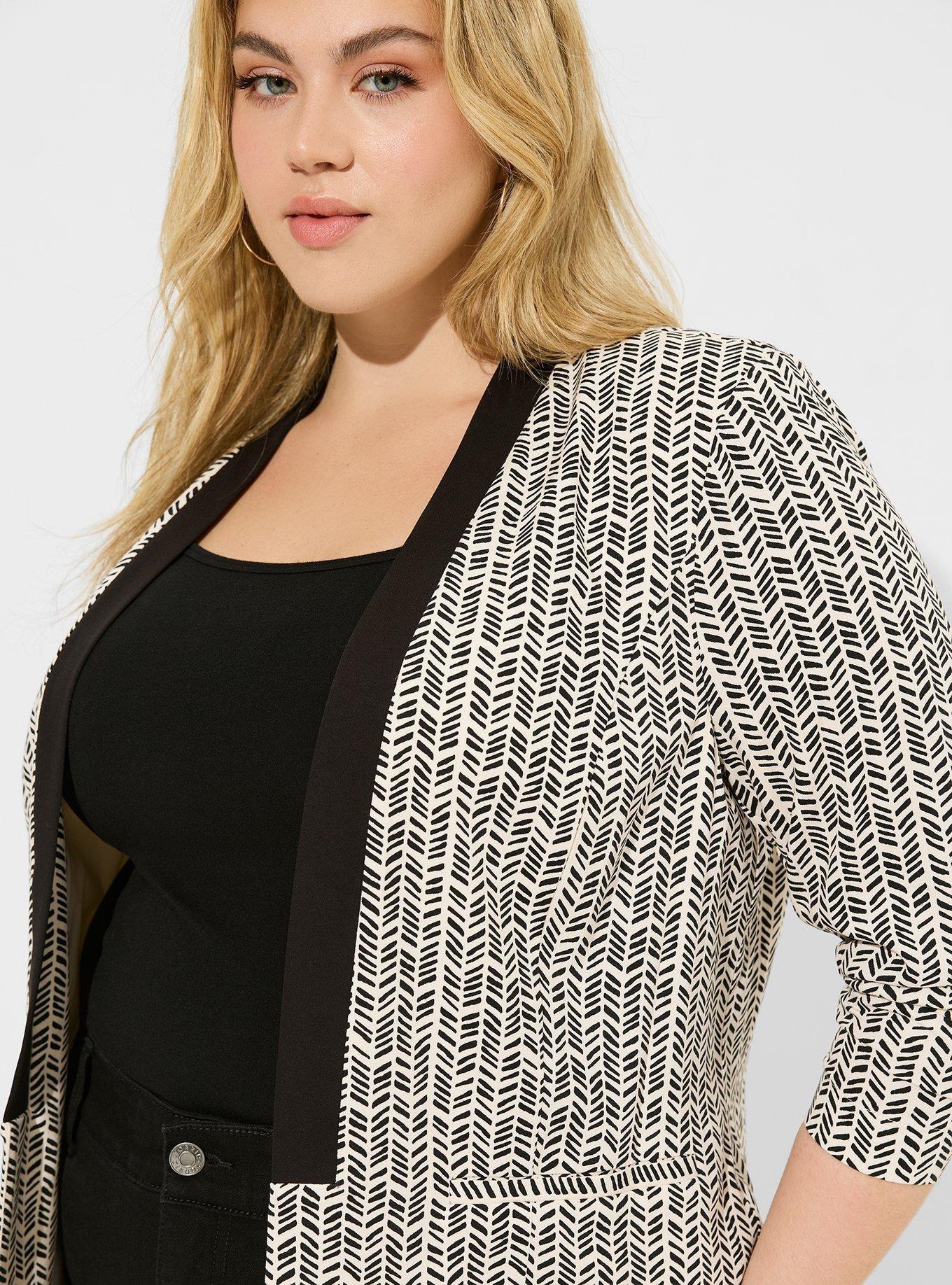 Stretch Challis Collarless Blazer, DRAWN CHEVRON DEW, alternate