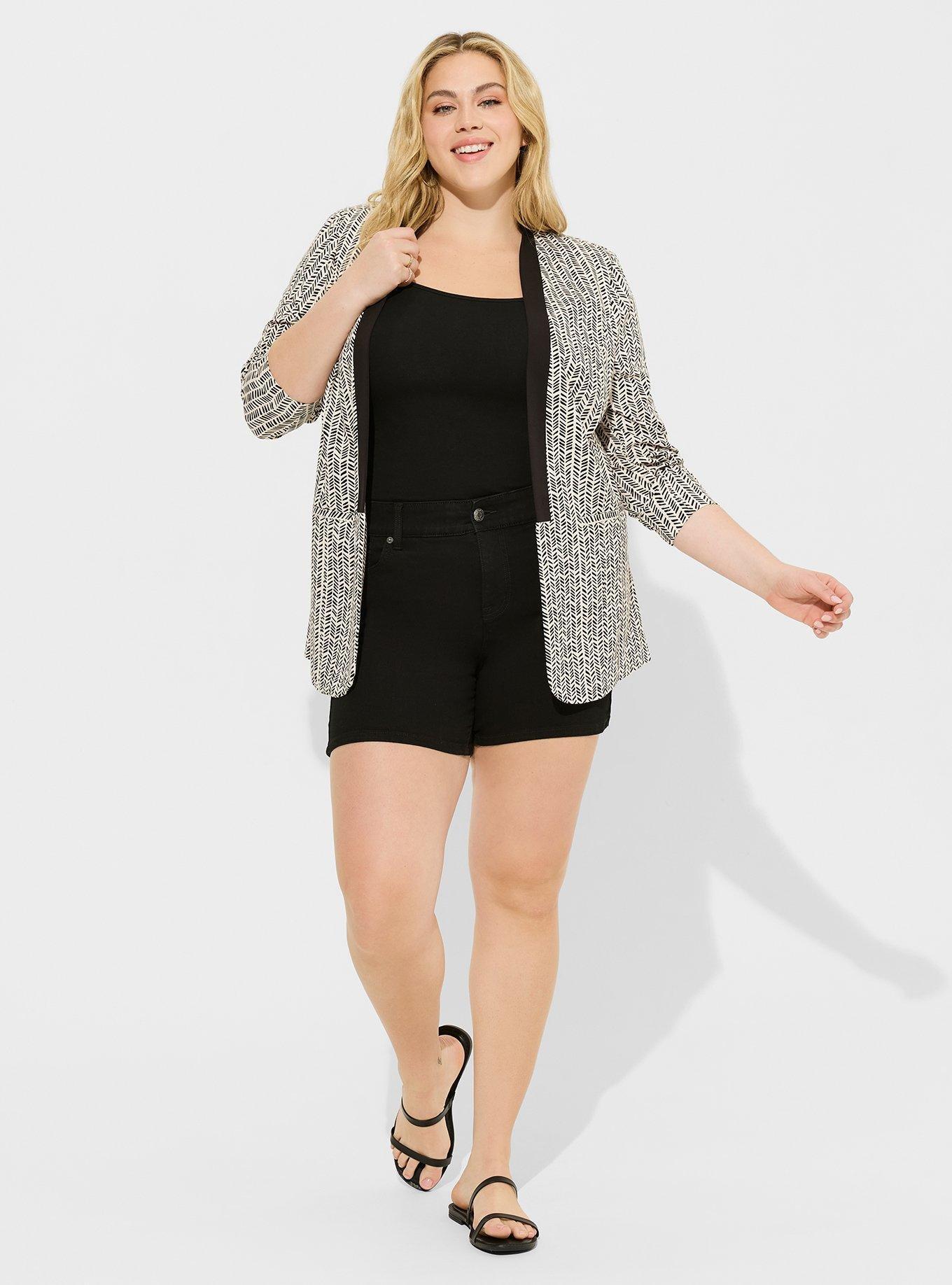 Stretch Challis Collarless Blazer