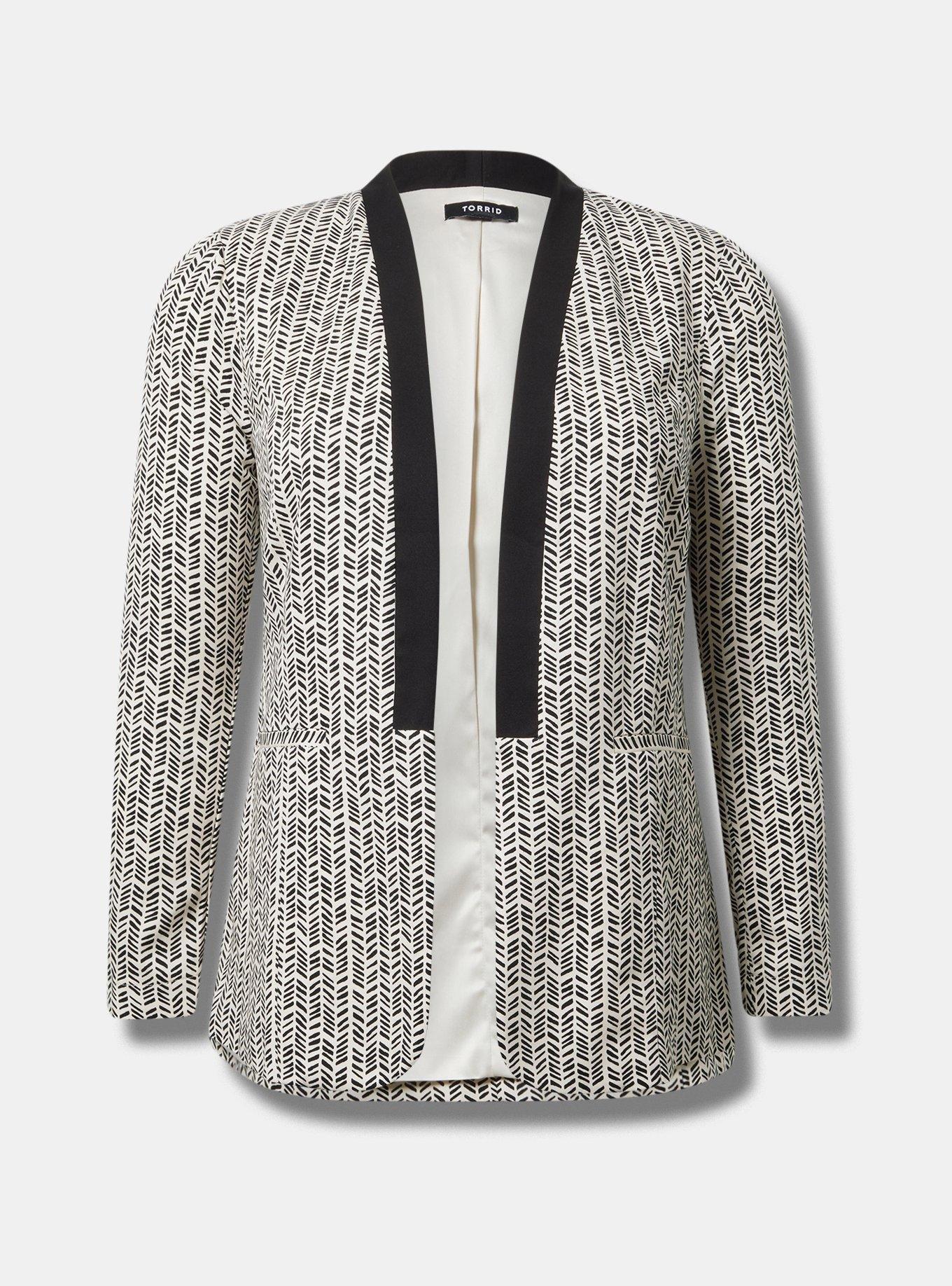 Stretch Challis Collarless Blazer