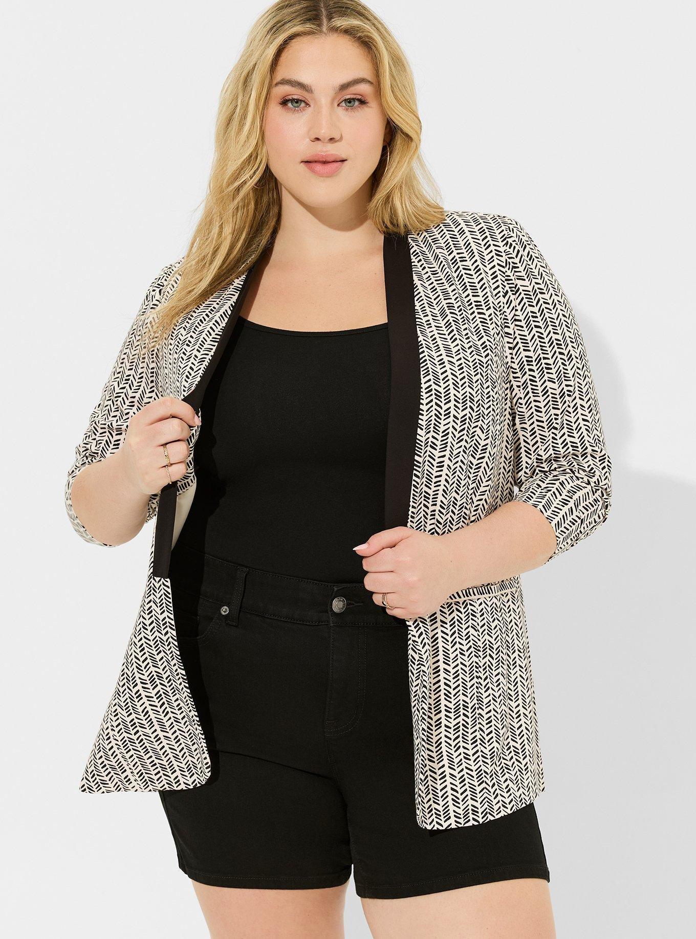 Stretch Challis Collarless Blazer