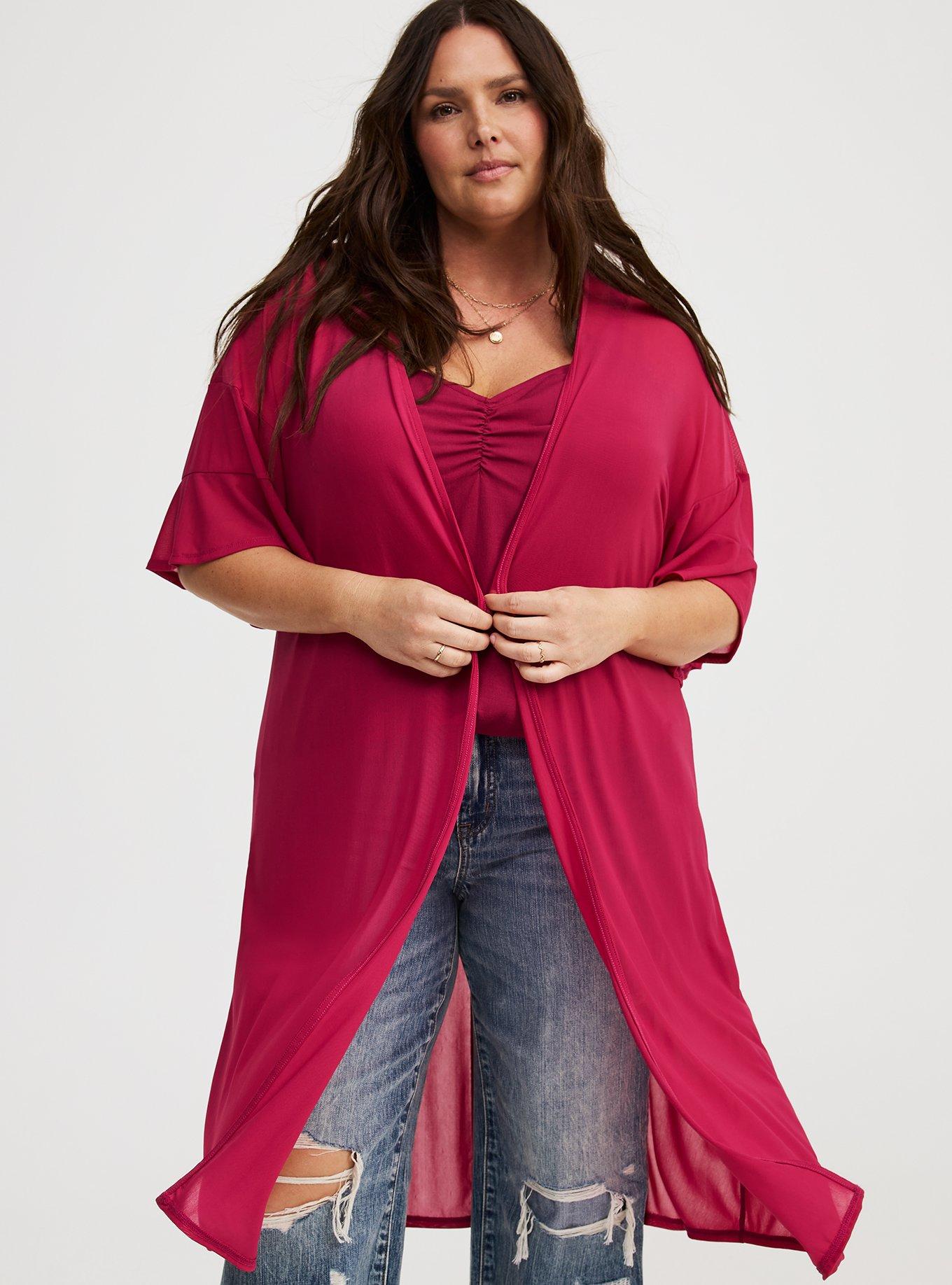 Mesh Ruffle Sleeve Kimono