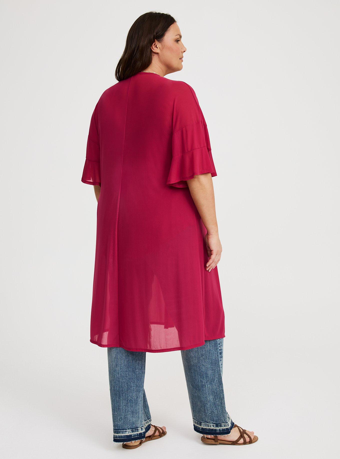 Mesh Ruffle Sleeve Kimono