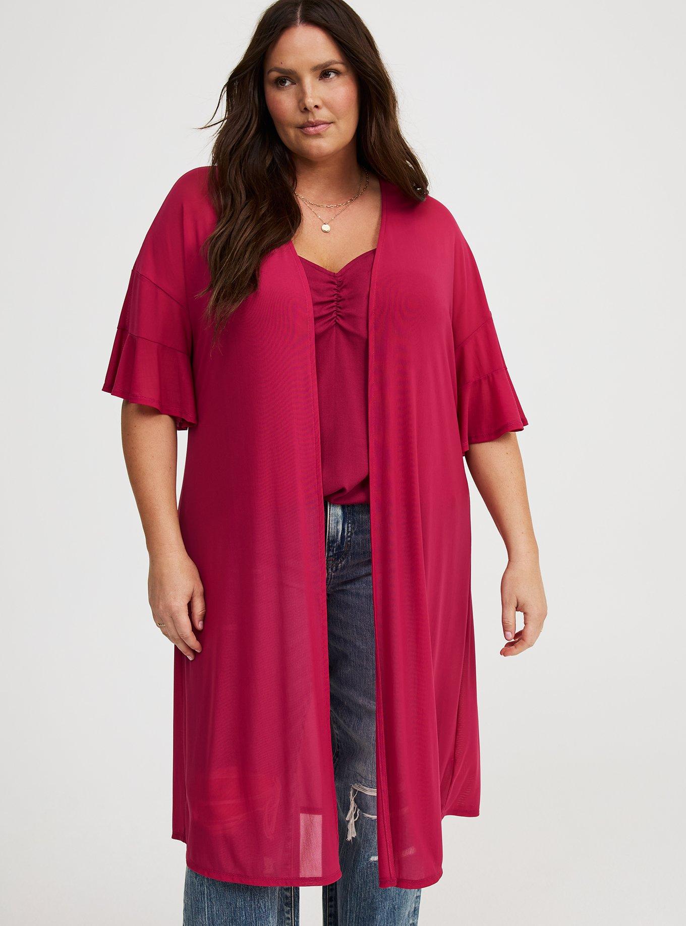 Mesh Ruffle Sleeve Kimono