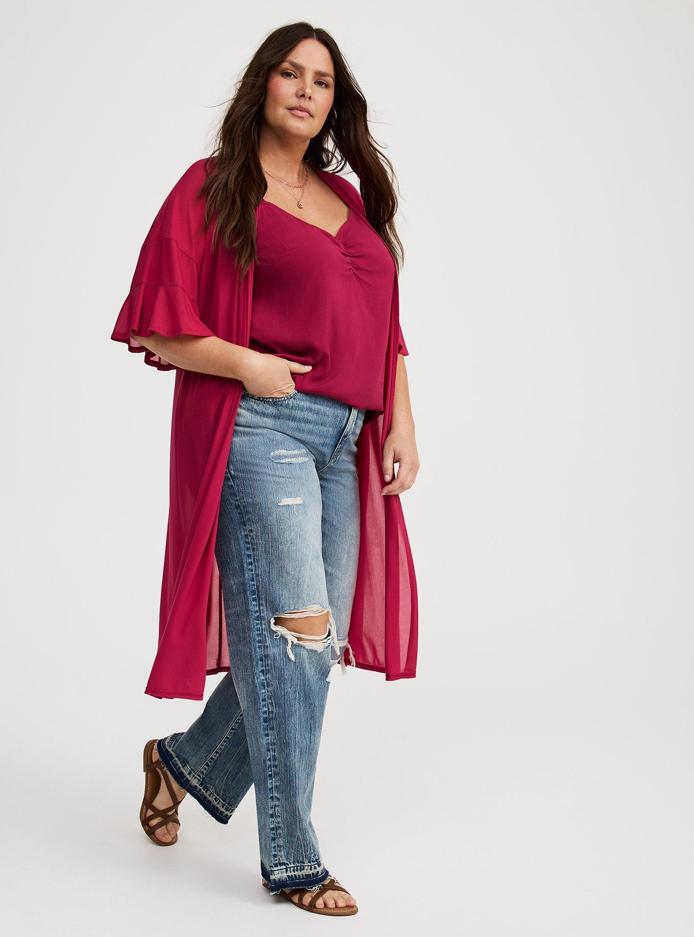 Mesh Ruffle Sleeve Kimono