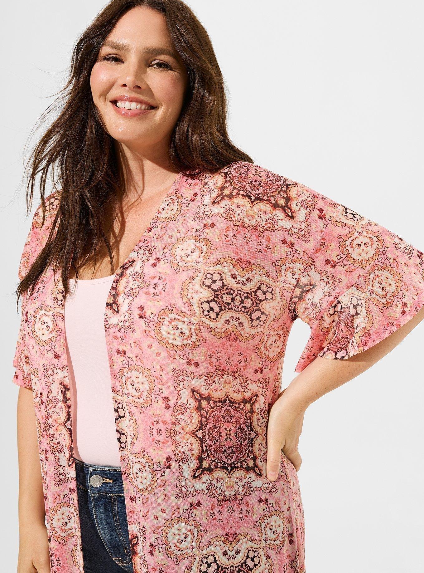 Mesh Ruffle Sleeve Kimono