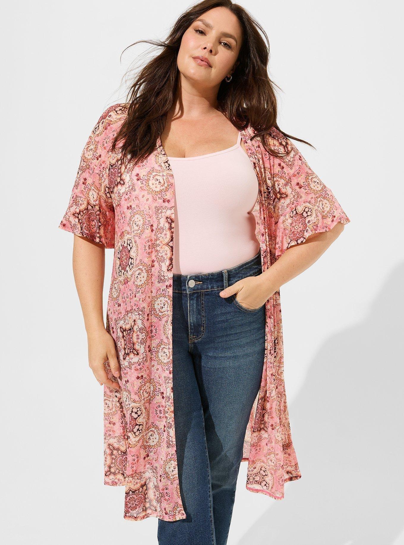 Mesh Ruffle Sleeve Kimono