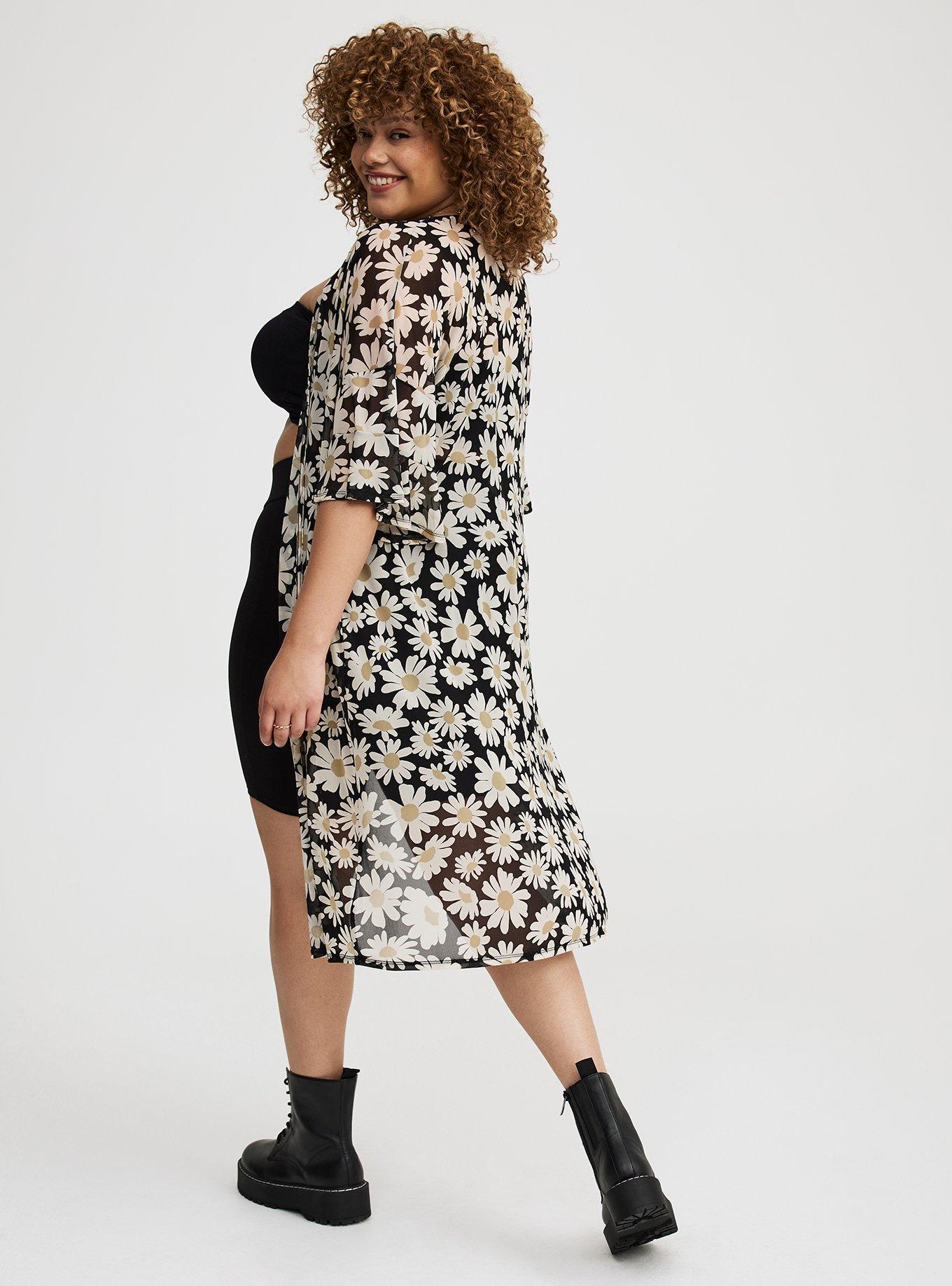 Mesh Ruffle Sleeve Kimono