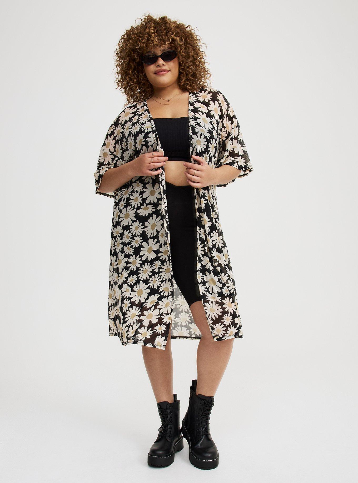 Mesh Ruffle Sleeve Kimono