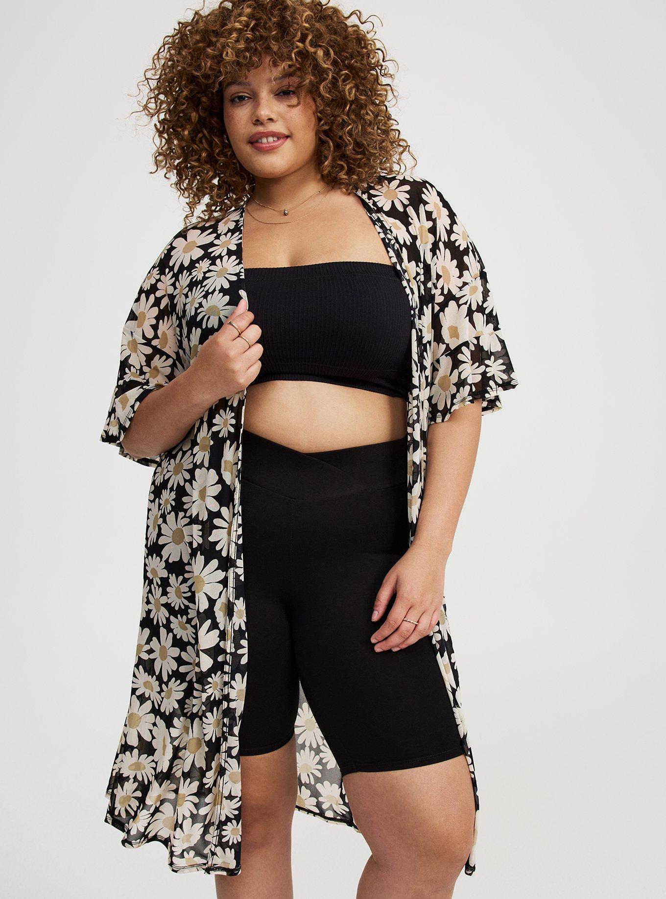 Mesh Ruffle Sleeve Kimono