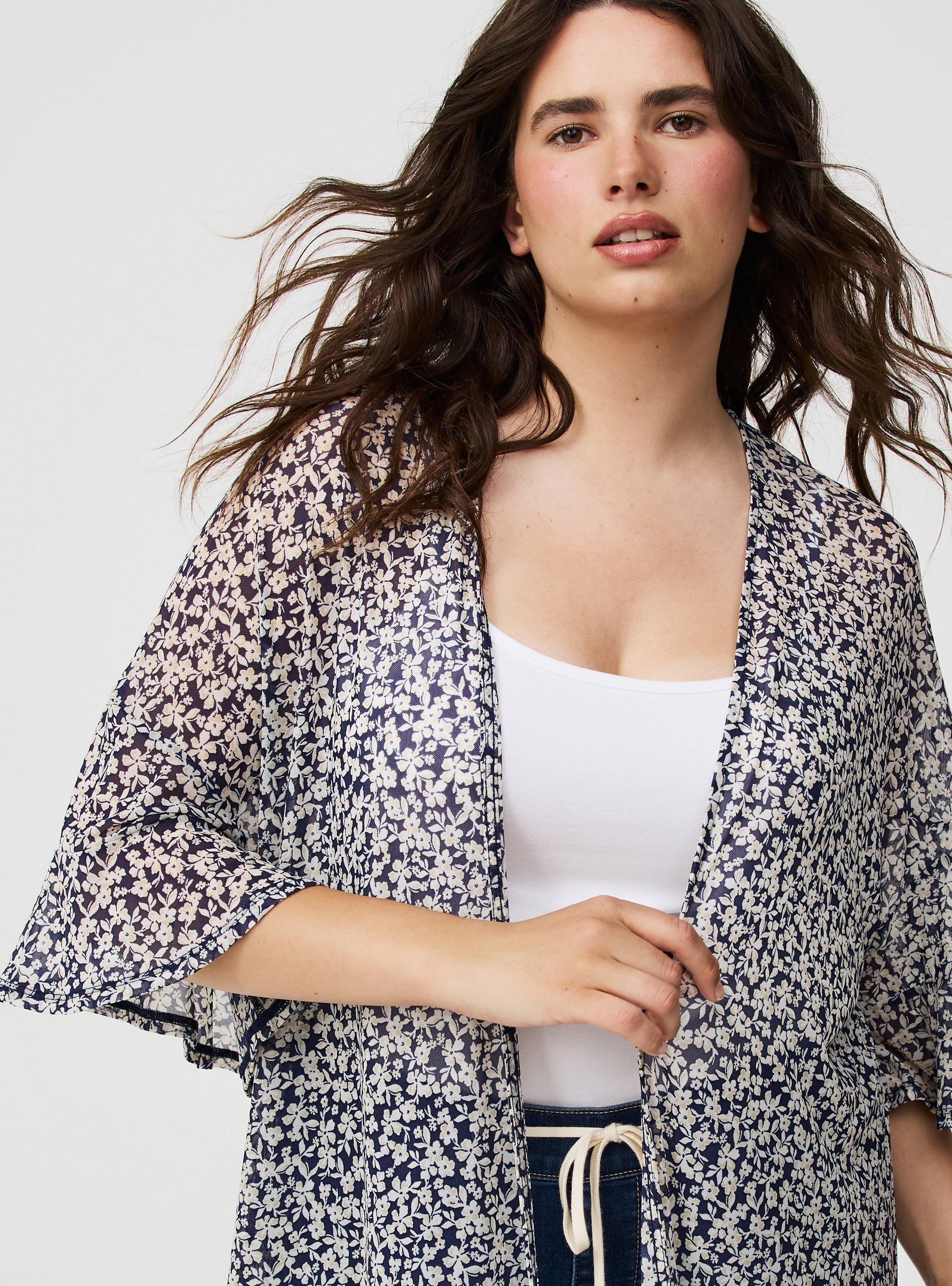 Mesh Ruffle Sleeve Kimono