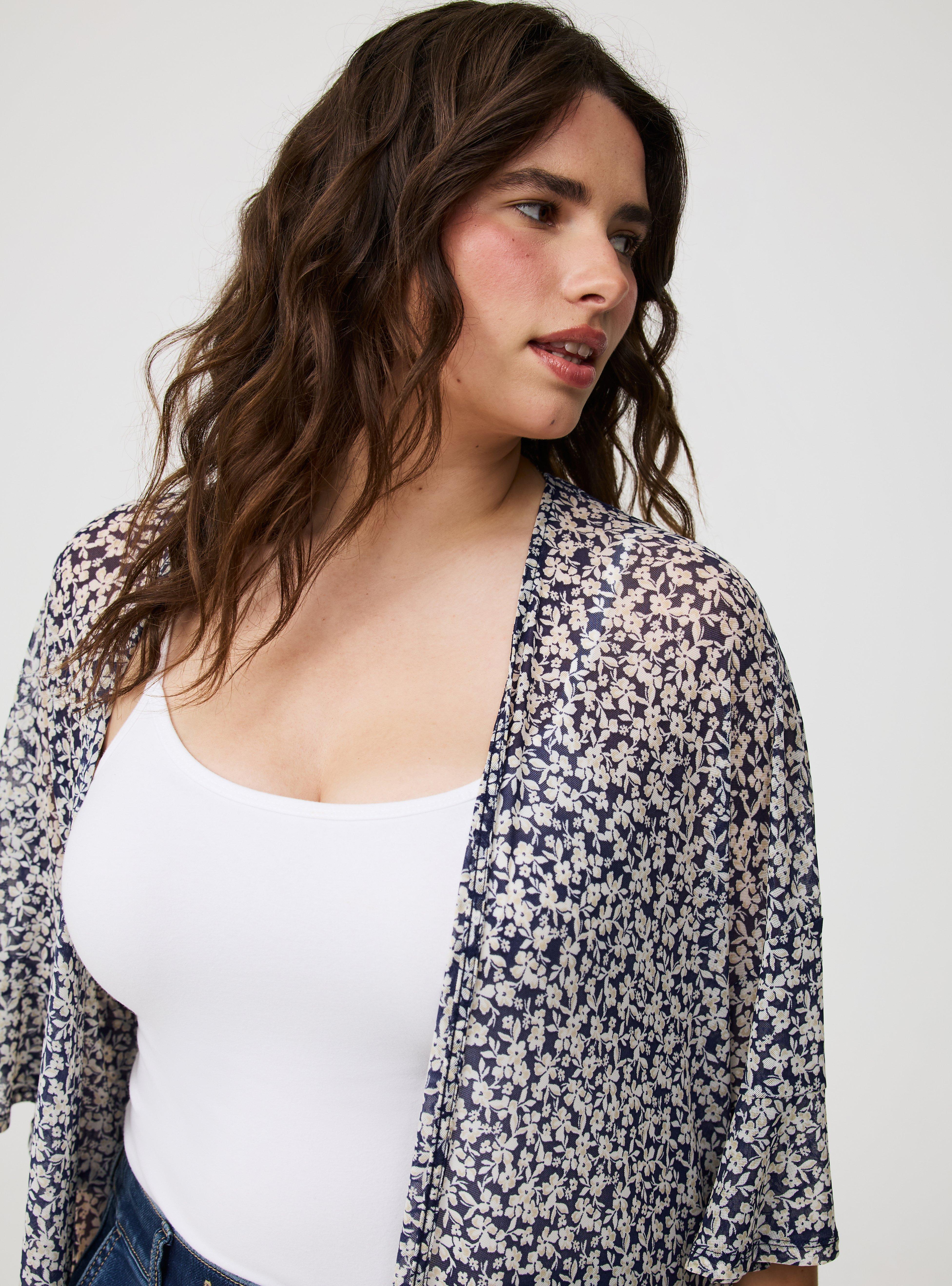 Mesh Ruffle Sleeve Kimono