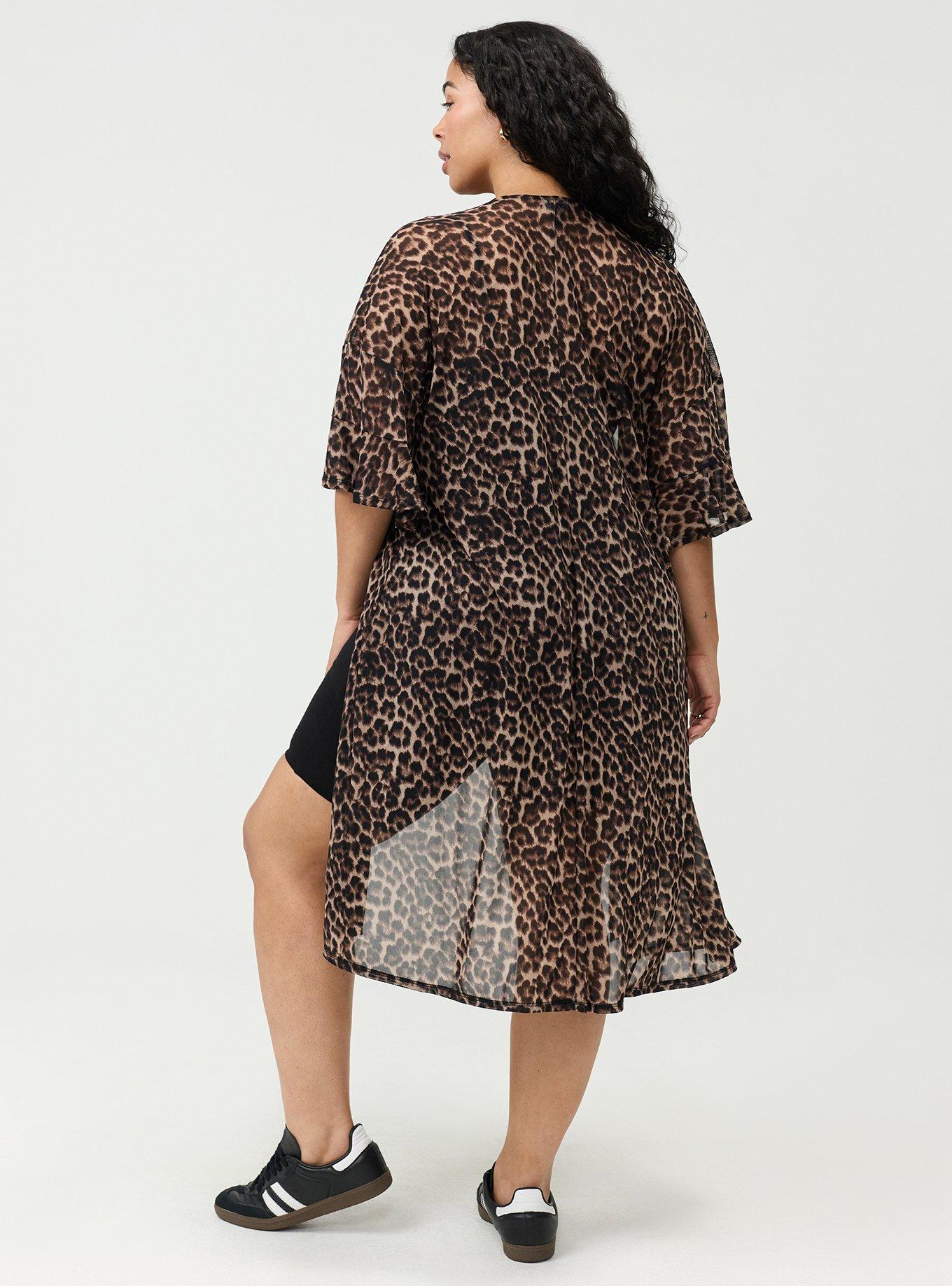 Mesh Ruffle Sleeve Kimono, ON THE PROWL LEOPARD BROWN, alternate