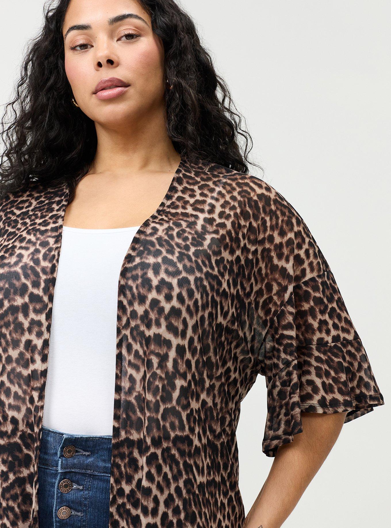 Mesh Ruffle Sleeve Kimono, ON THE PROWL LEOPARD BROWN, alternate