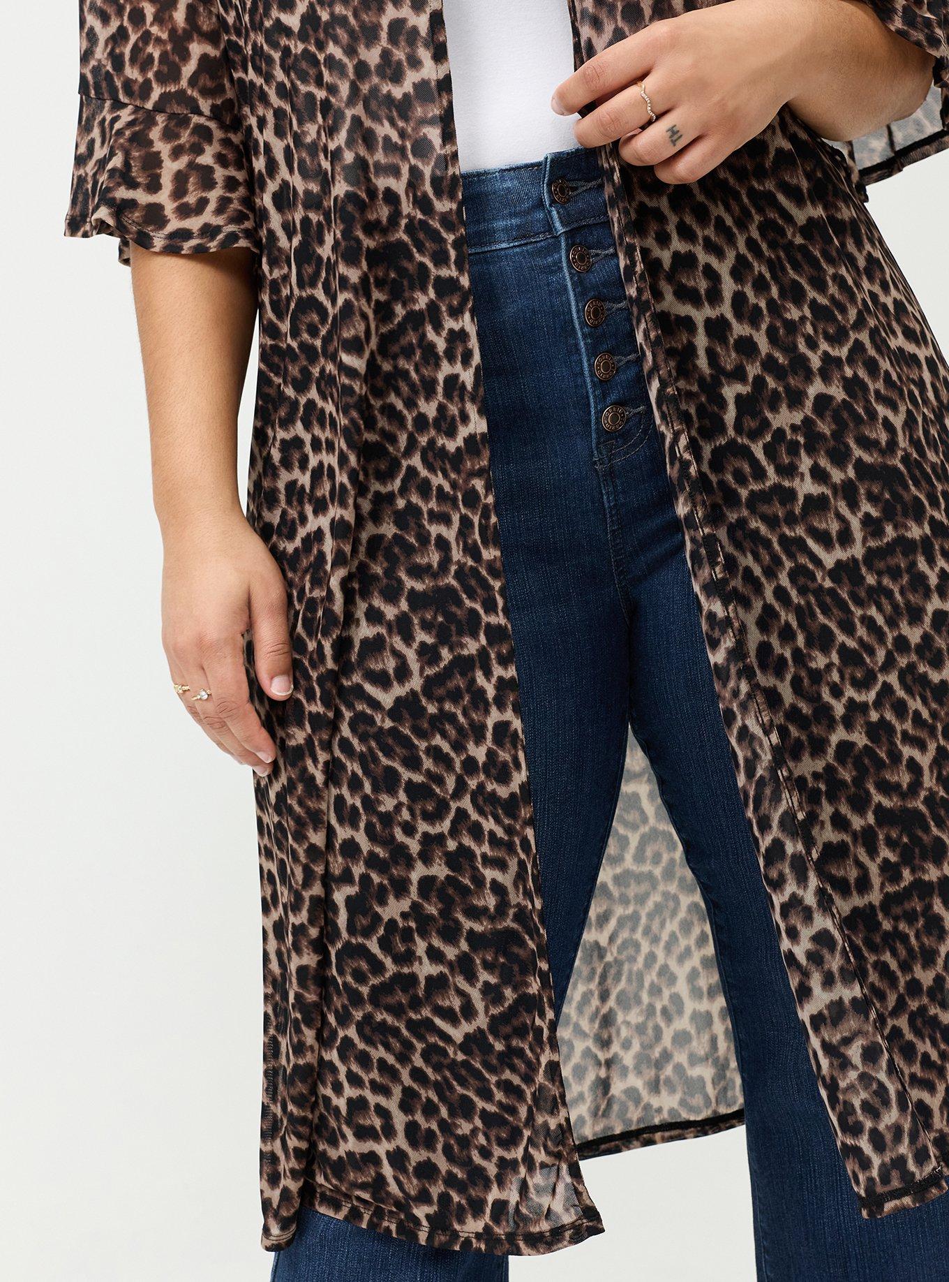 Mesh Ruffle Sleeve Kimono, ON THE PROWL LEOPARD BROWN, alternate