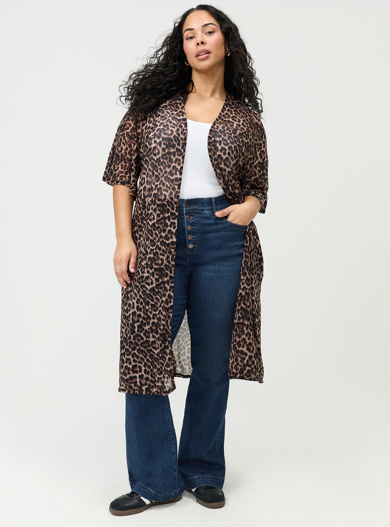 Mesh Ruffle Sleeve Kimono, ON THE PROWL LEOPARD BROWN, alternate