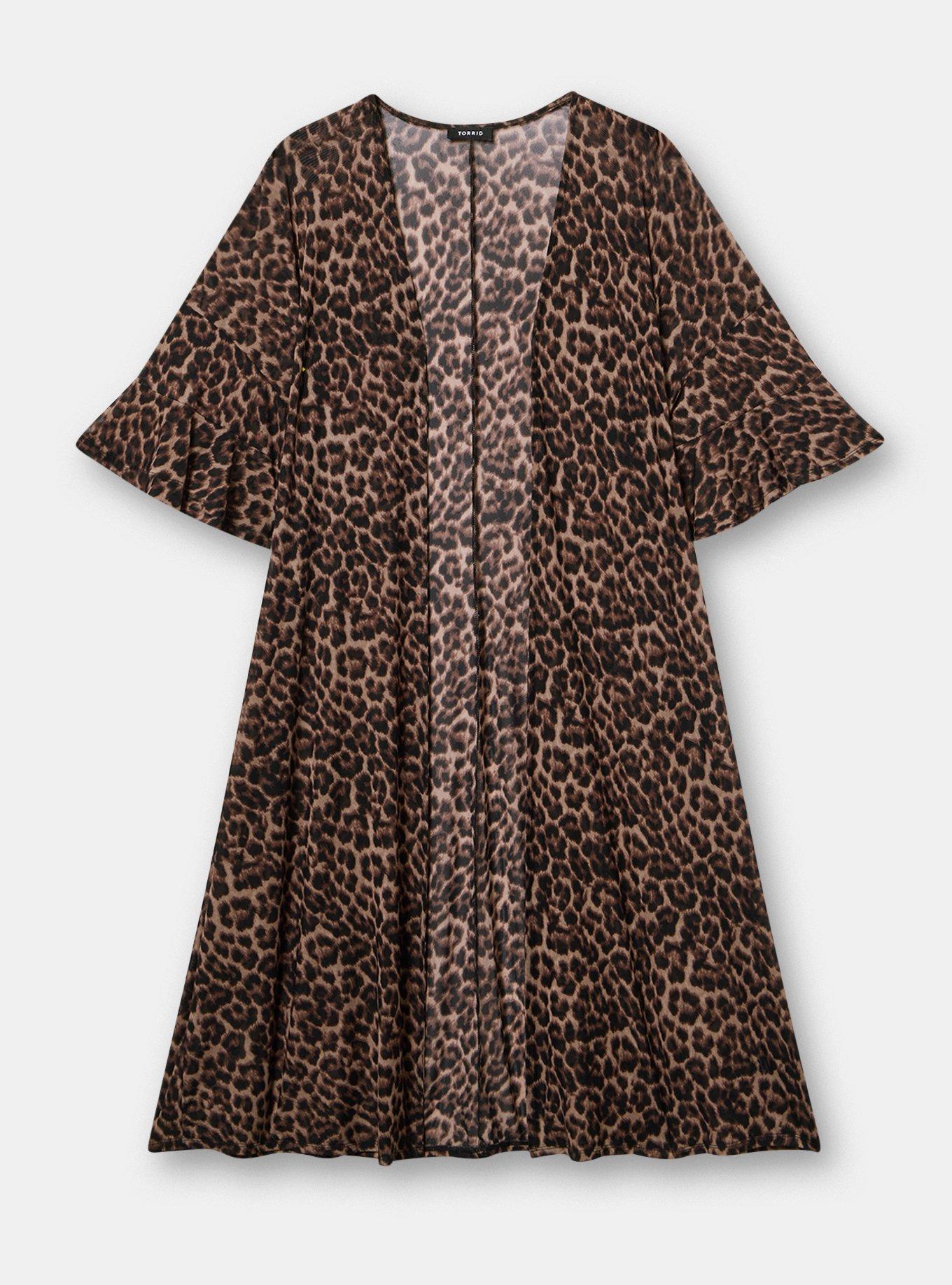 Mesh Ruffle Sleeve Kimono, ON THE PROWL LEOPARD BROWN, hi-res