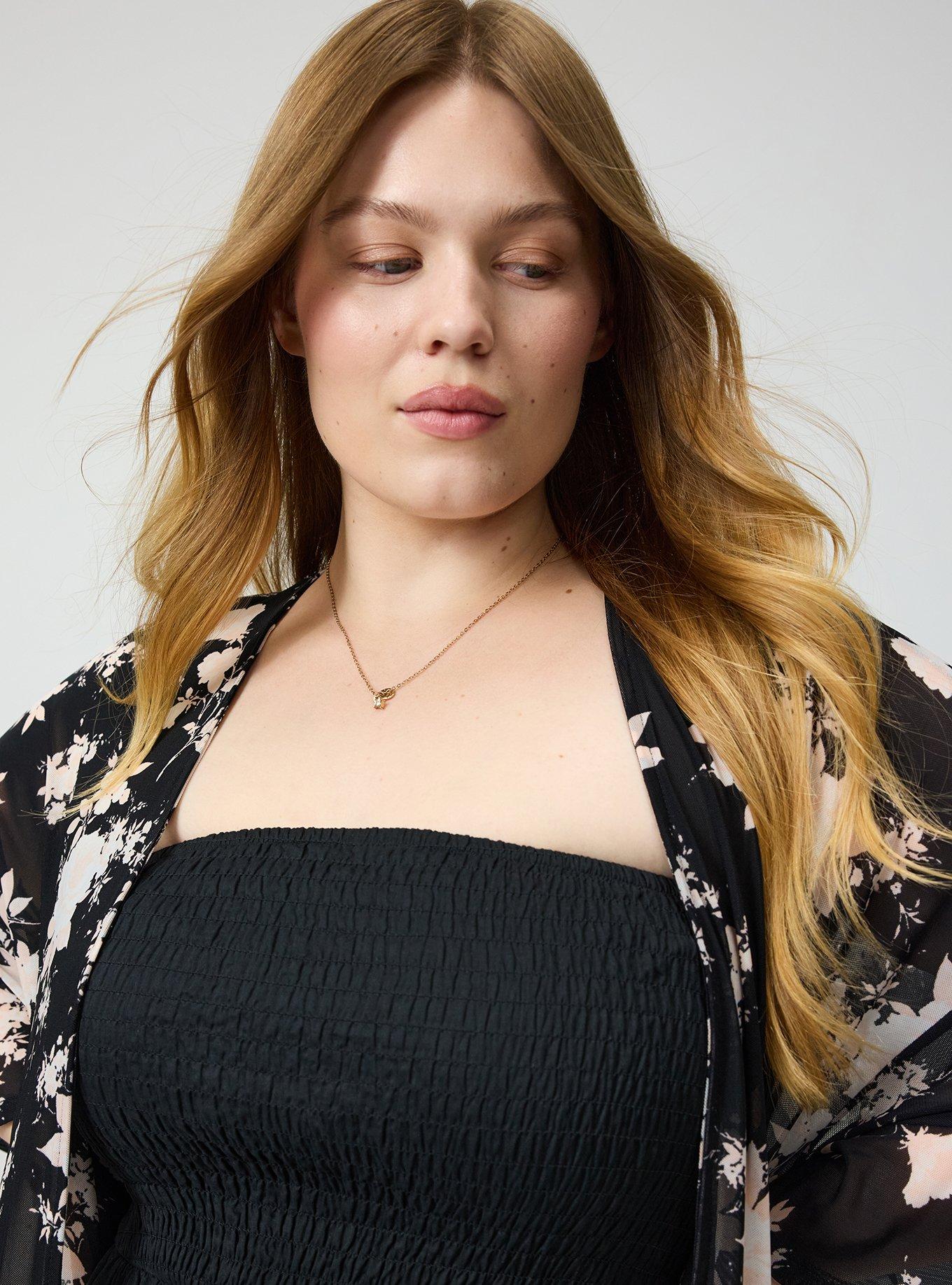 Mesh Ruffle Sleeve Kimono, ILLUMINATED FLORAL BLACK, alternate
