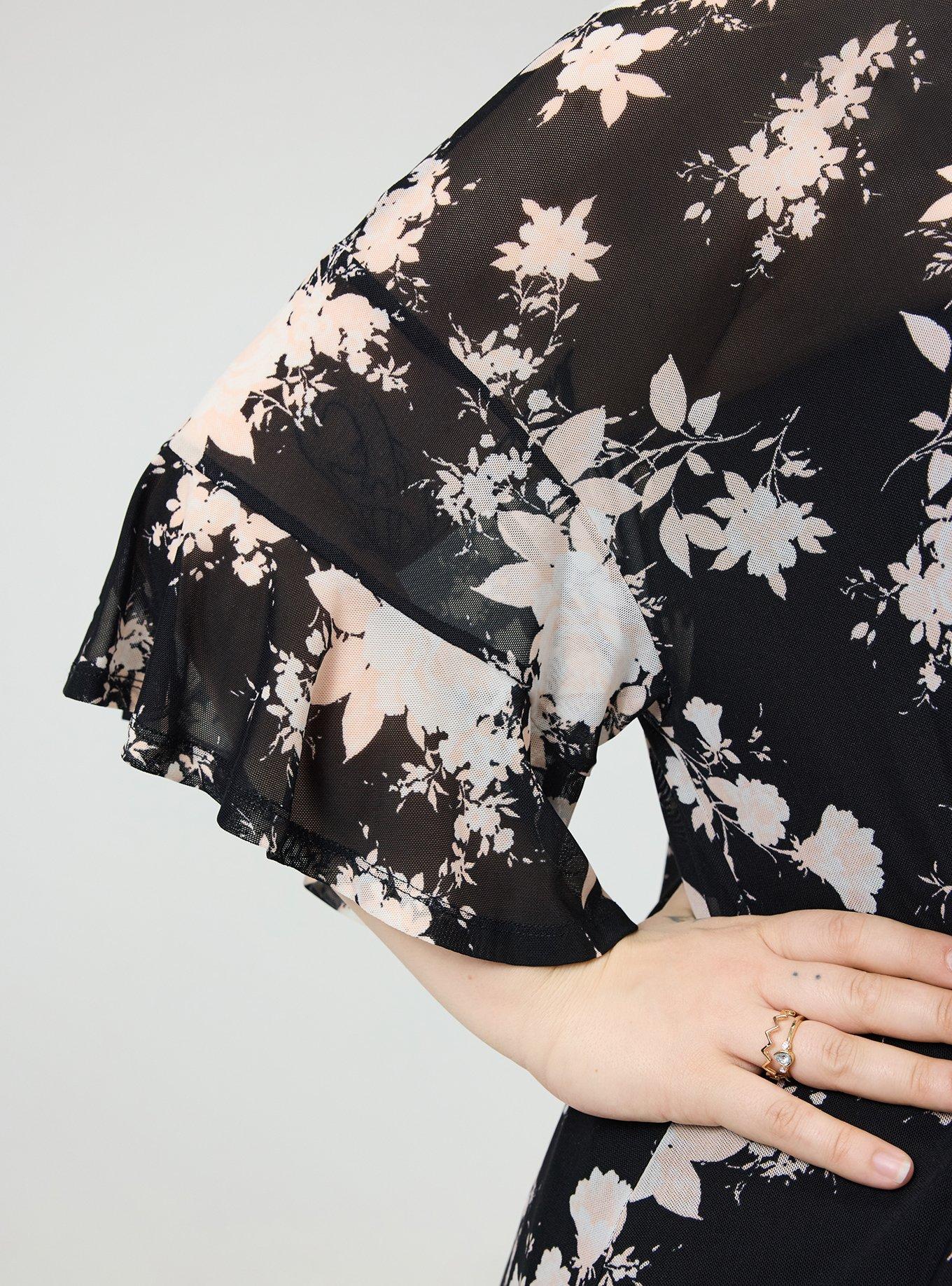 Mesh Ruffle Sleeve Kimono, ILLUMINATED FLORAL BLACK, alternate