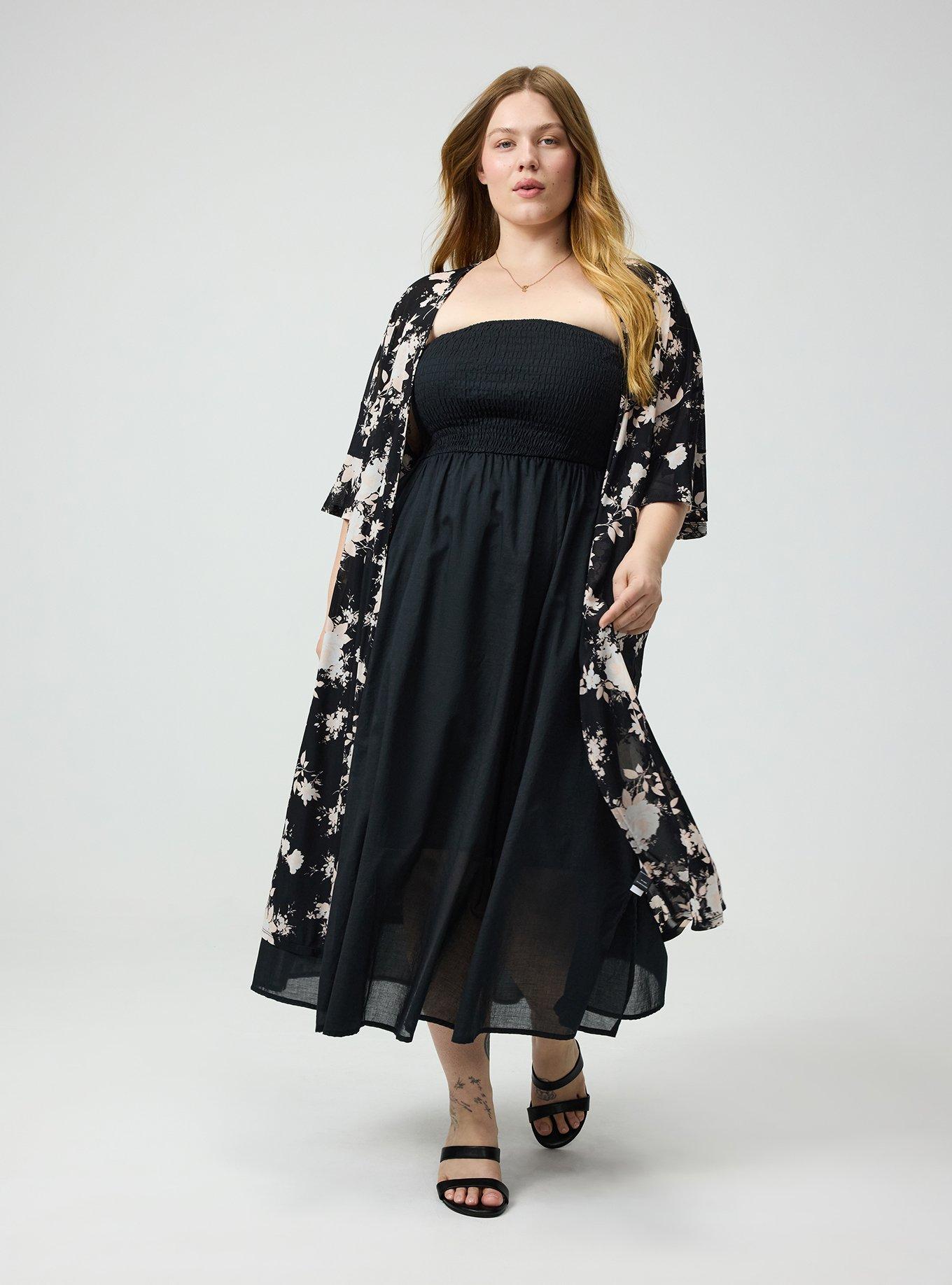 Mesh Ruffle Sleeve Kimono, ILLUMINATED FLORAL BLACK, alternate