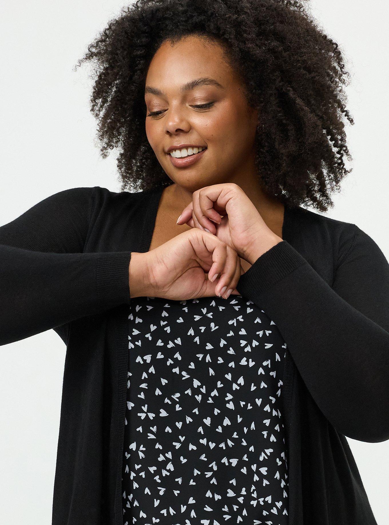Plus Size Tissue Weight Open Front Cardigan, DEEP BLACK, alternate