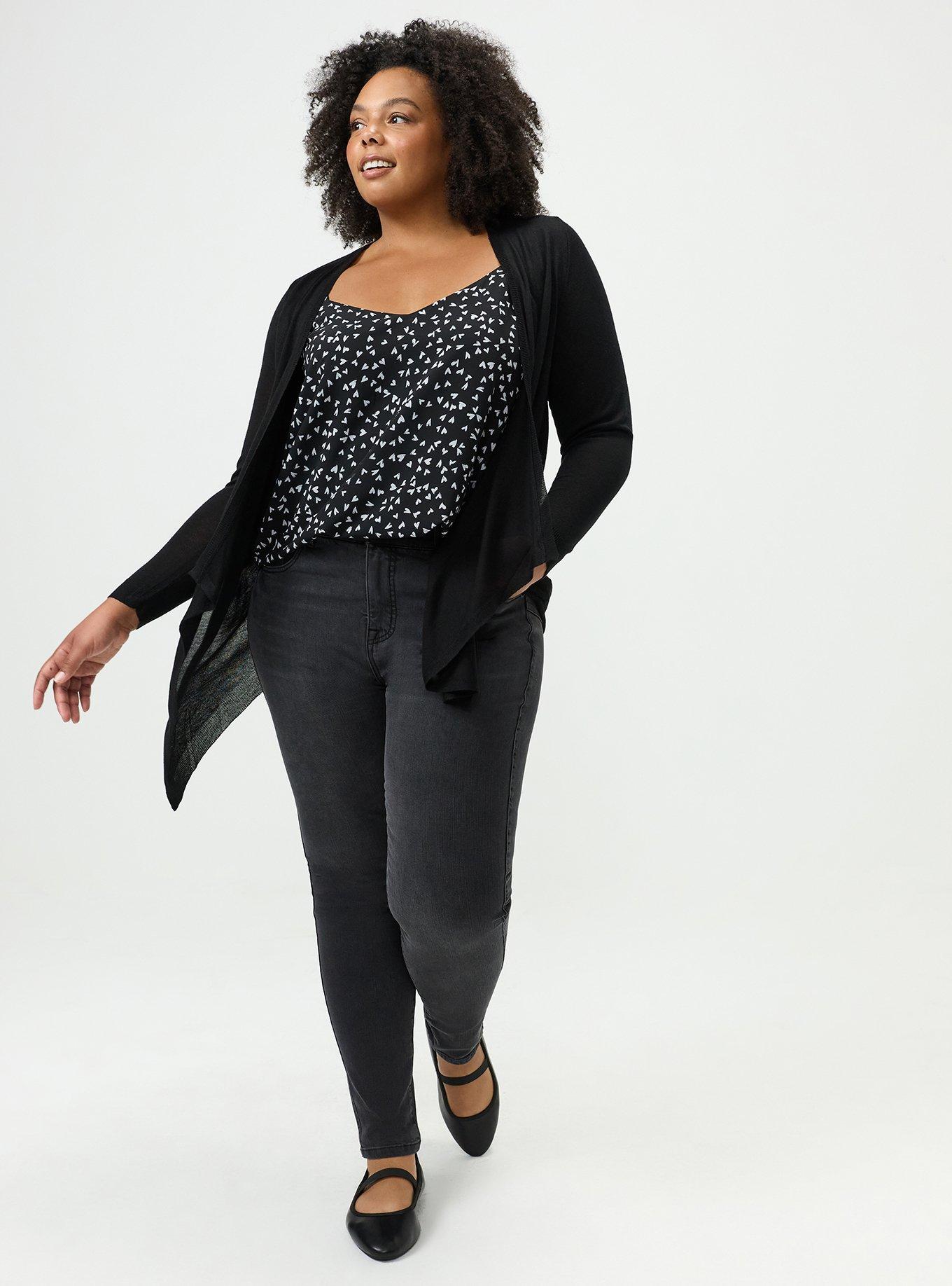 Plus Size Tissue Weight Open Front Cardigan, DEEP BLACK, alternate