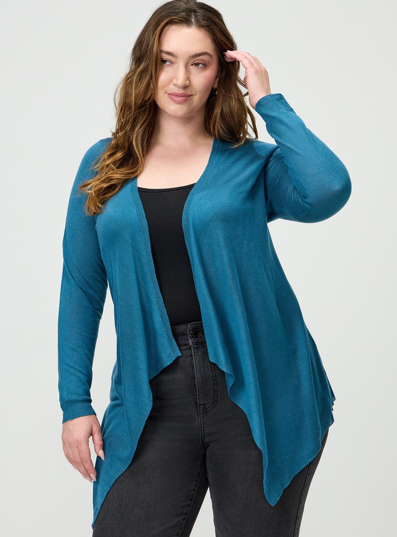 Plus Size Tissue Weight Open Front Cardigan, MALLARD BLUE, alternate
