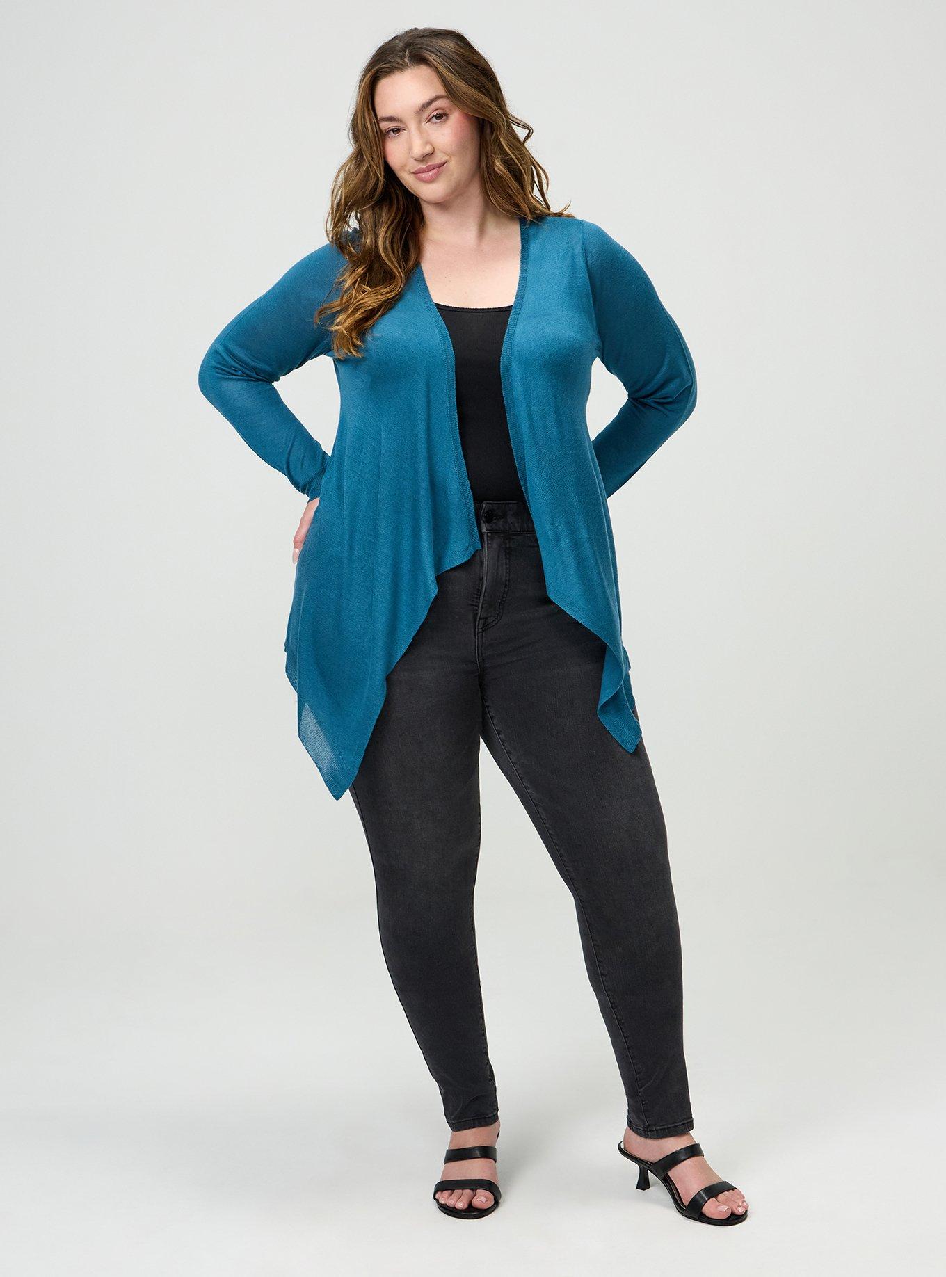 Plus Size Tissue Weight Open Front Cardigan, MALLARD BLUE, alternate