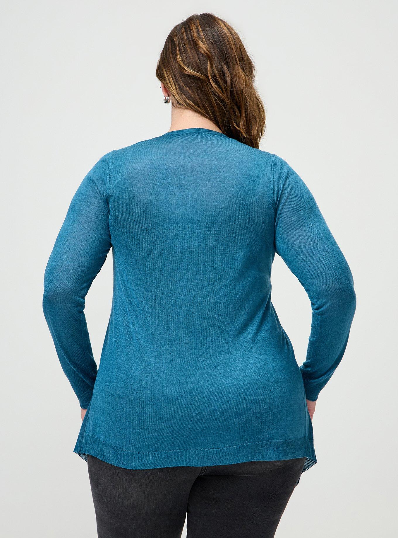 Plus Size Tissue Weight Open Front Cardigan, MALLARD BLUE, alternate