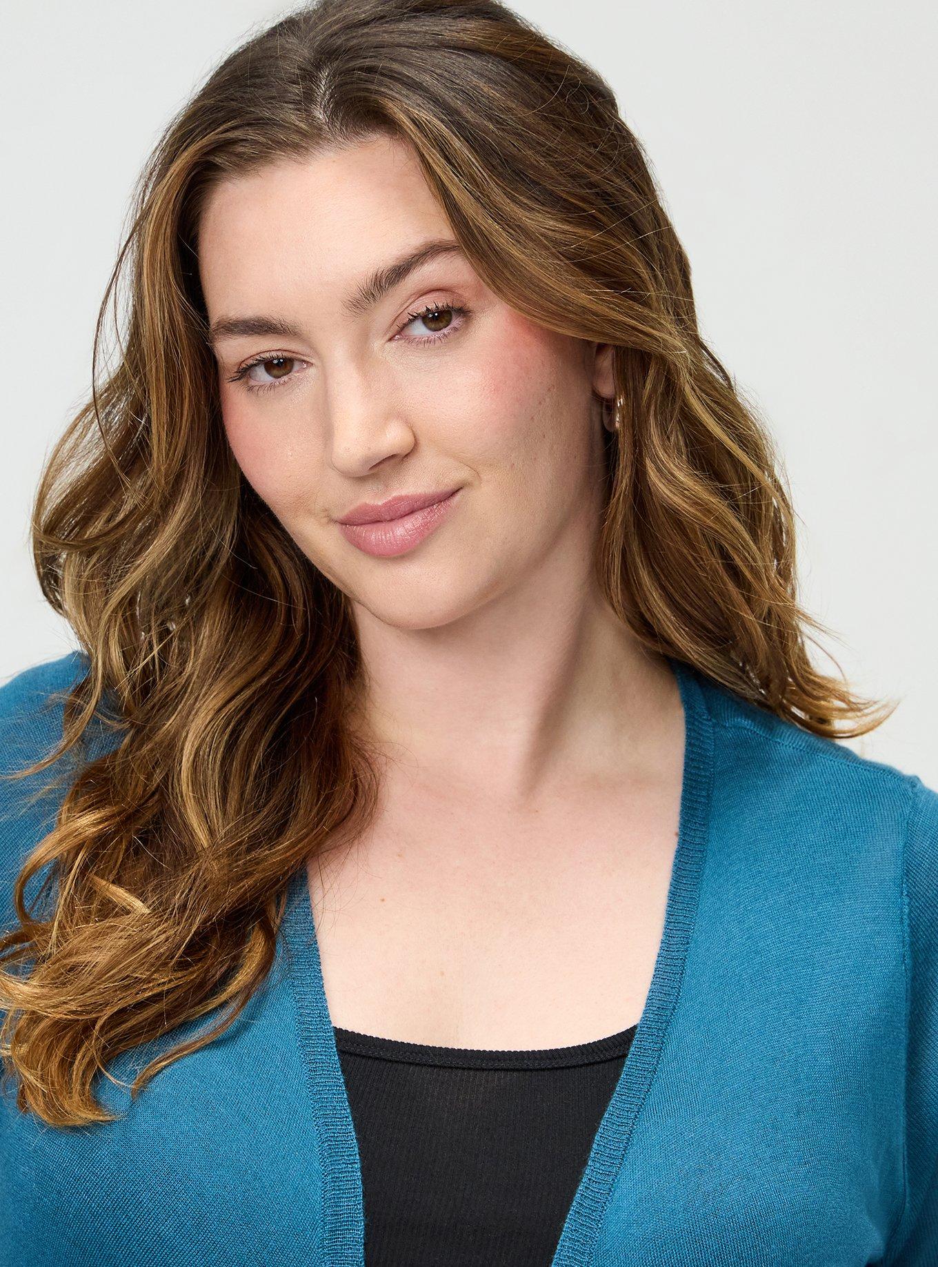 Plus Size Tissue Weight Open Front Cardigan, MALLARD BLUE, alternate