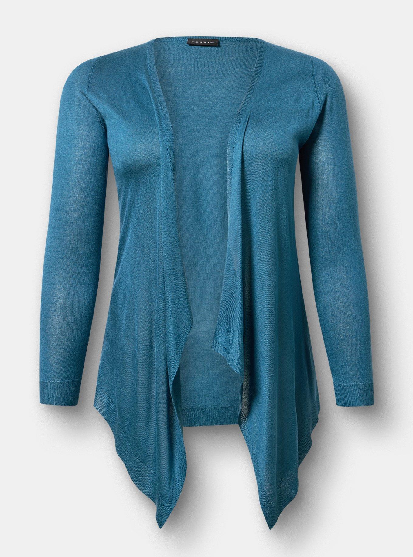 Plus Size Tissue Weight Open Front Cardigan, MALLARD BLUE, hi-res