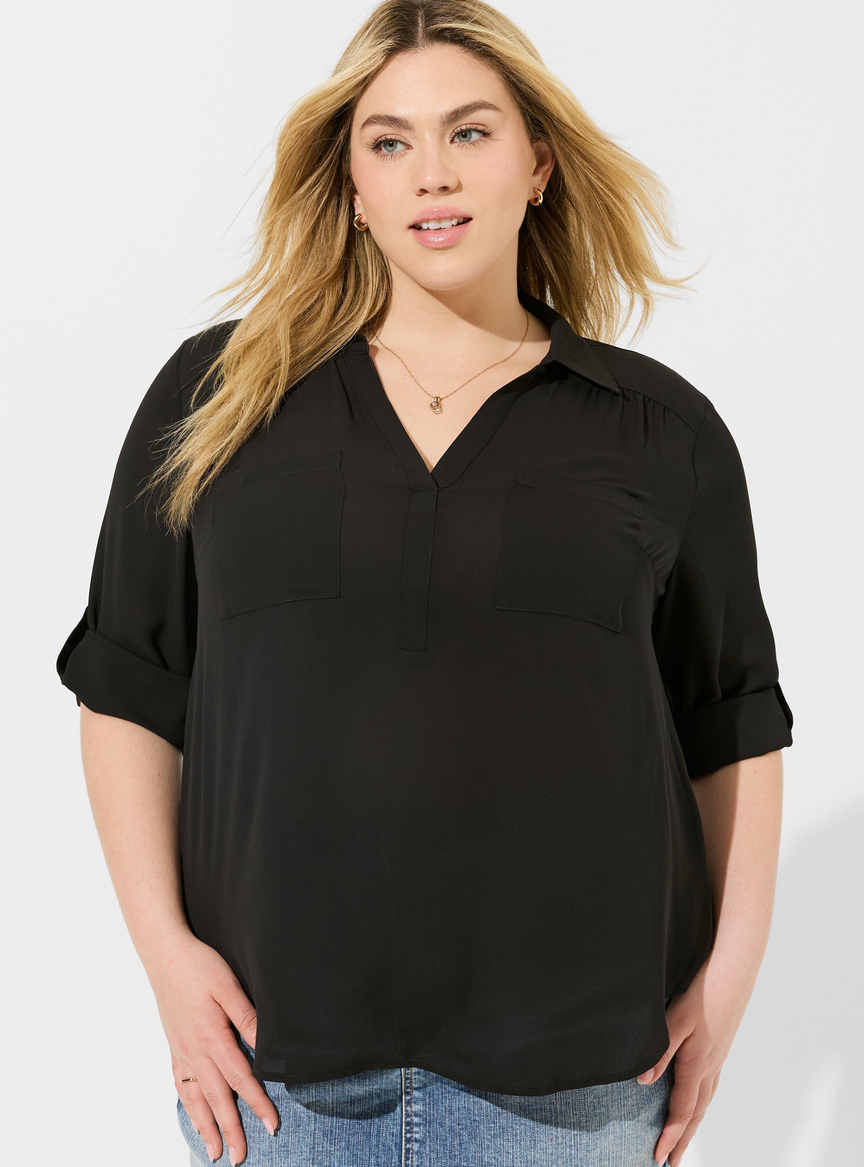 Plus Size - Harper Georgette Collared 3/4 Sleeve Blouse - Torrid