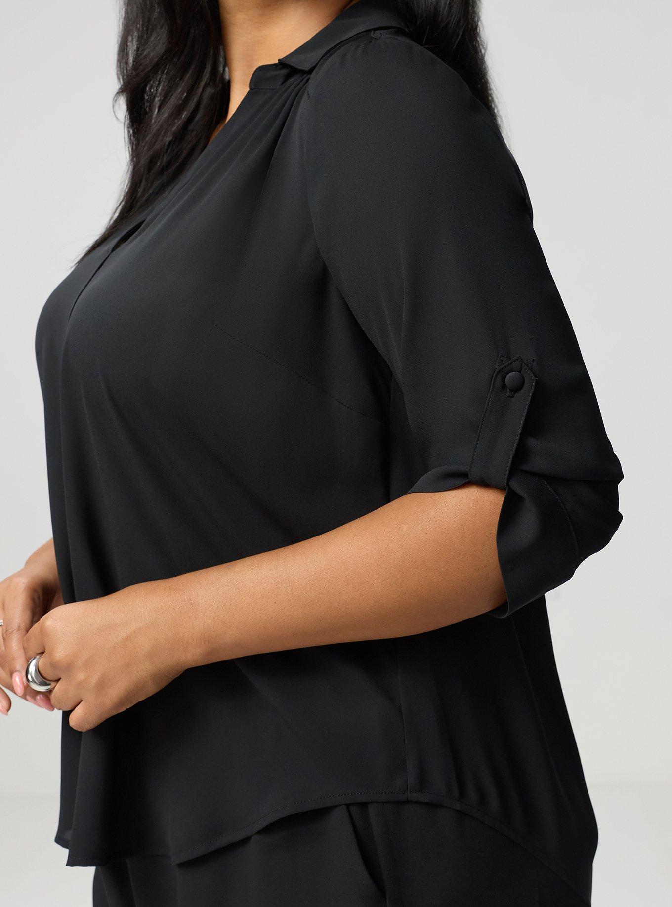 Harper Georgette Pullover 3/4 Sleeve Blouse, DEEP BLACK, alternate