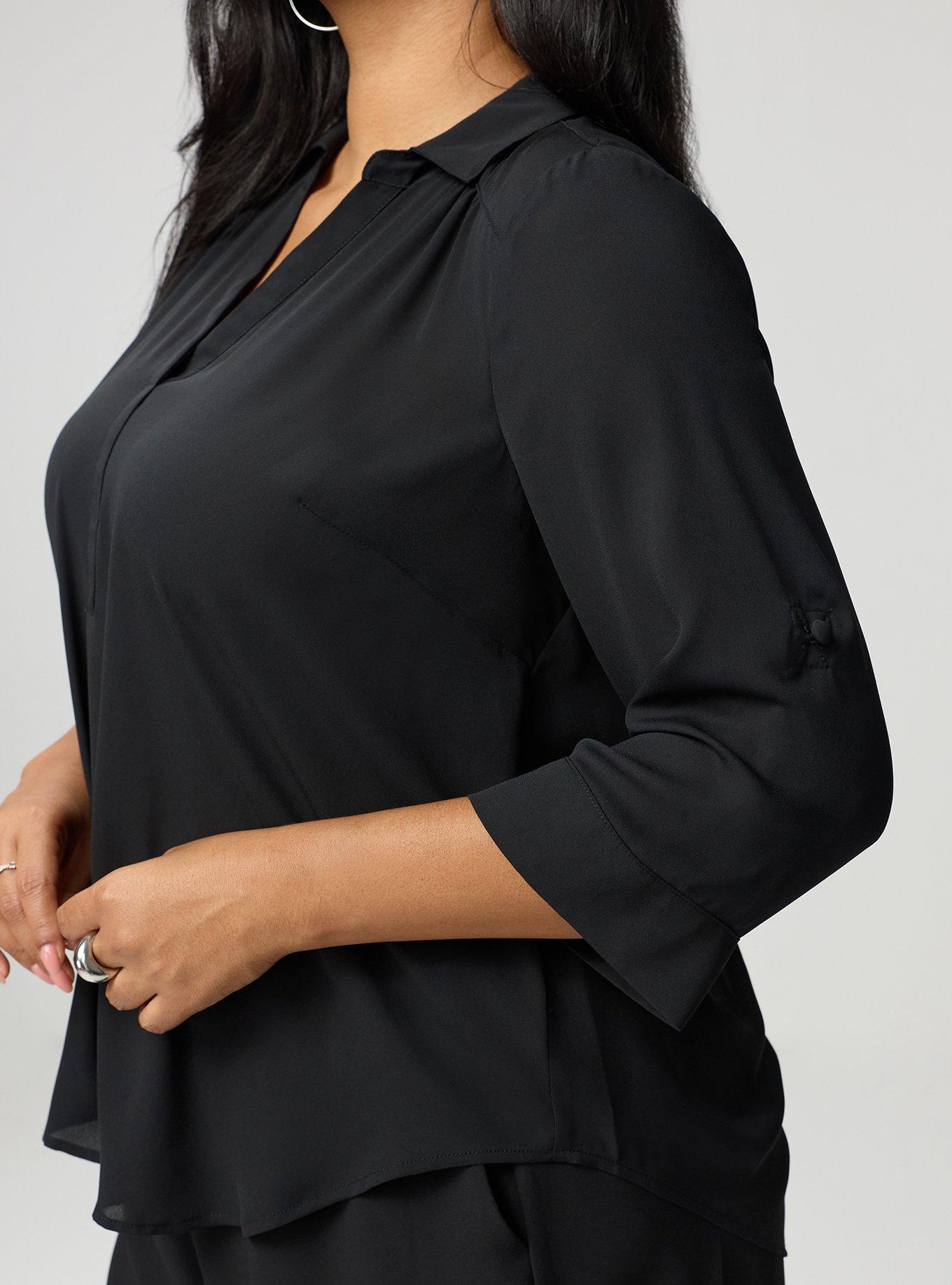 Harper Georgette Pullover 3/4 Sleeve Blouse, DEEP BLACK, alternate