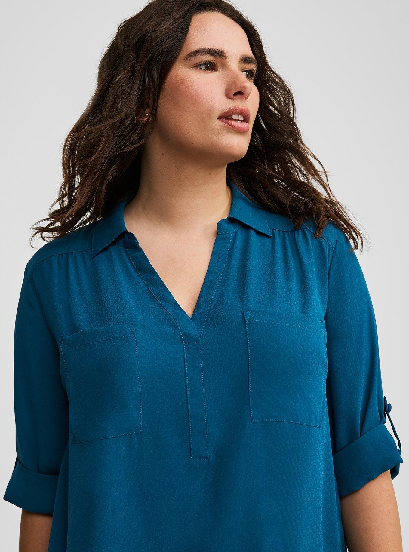 Harper Georgette Collared  3/4 Sleeve Blouse, LEGION BLUE, alternate