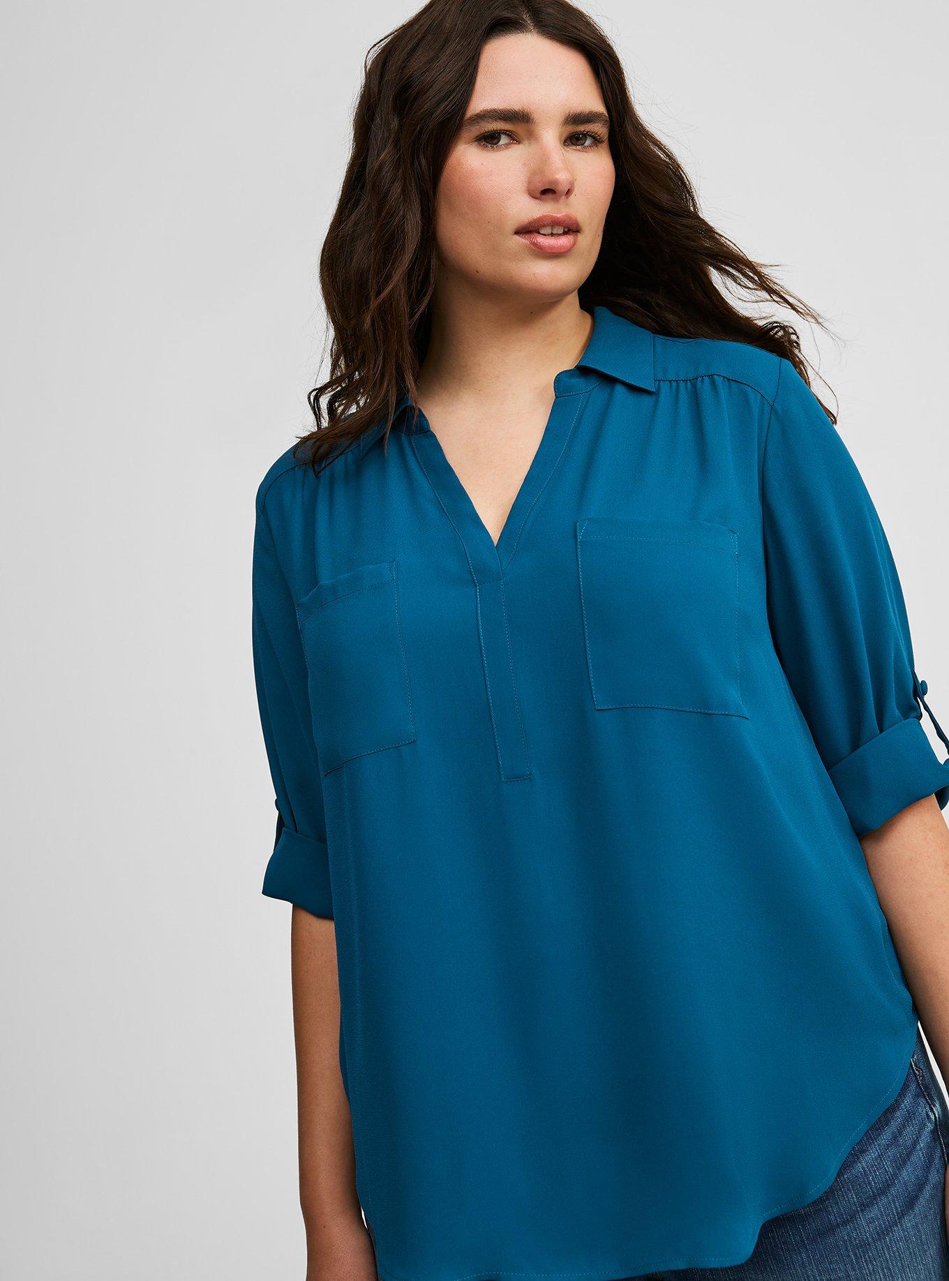 Harper Georgette Collared  3/4 Sleeve Blouse, LEGION BLUE, alternate