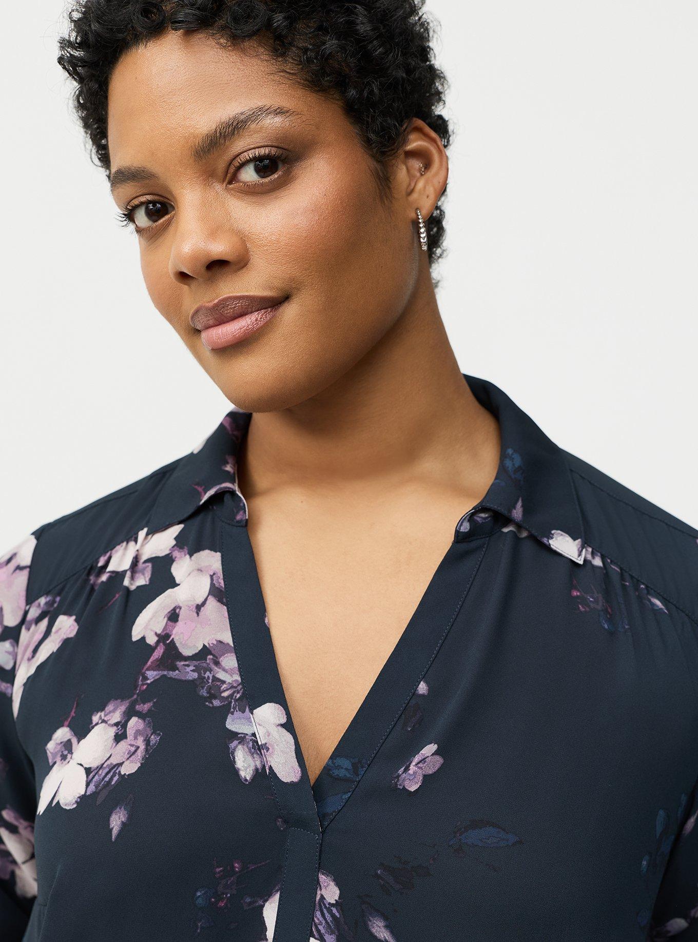 Harper Collared 3/4 Sleeve Blouse, MYSTERY FLORAL NAVY, alternate