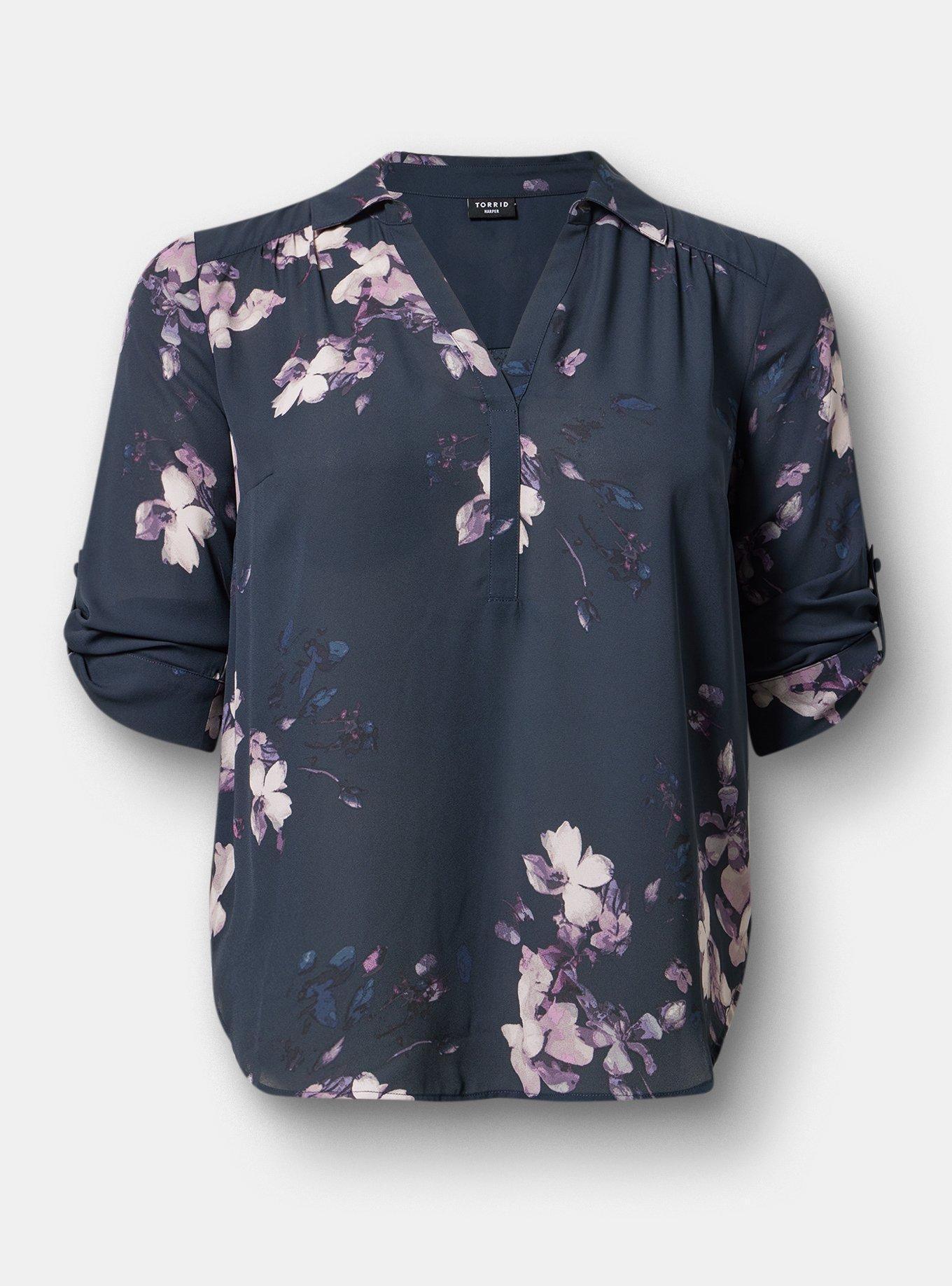 Harper Collared 3/4 Sleeve Blouse, MYSTERY FLORAL NAVY, hi-res