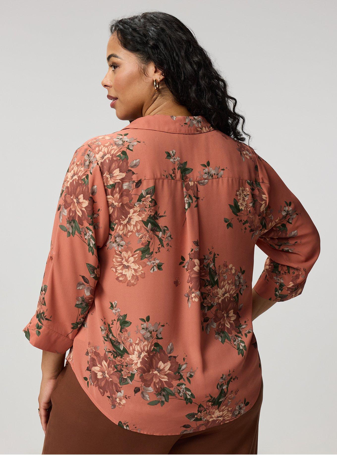 Harper Georgette Pullover 3/4 Sleeve Blouse, CELEBRATION FLORAL ORANGE, alternate
