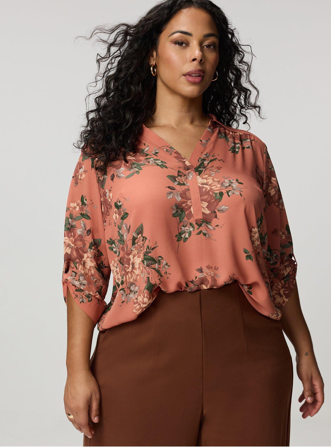 Harper Georgette Pullover 3/4 Sleeve Blouse, CELEBRATION FLORAL ORANGE, alternate