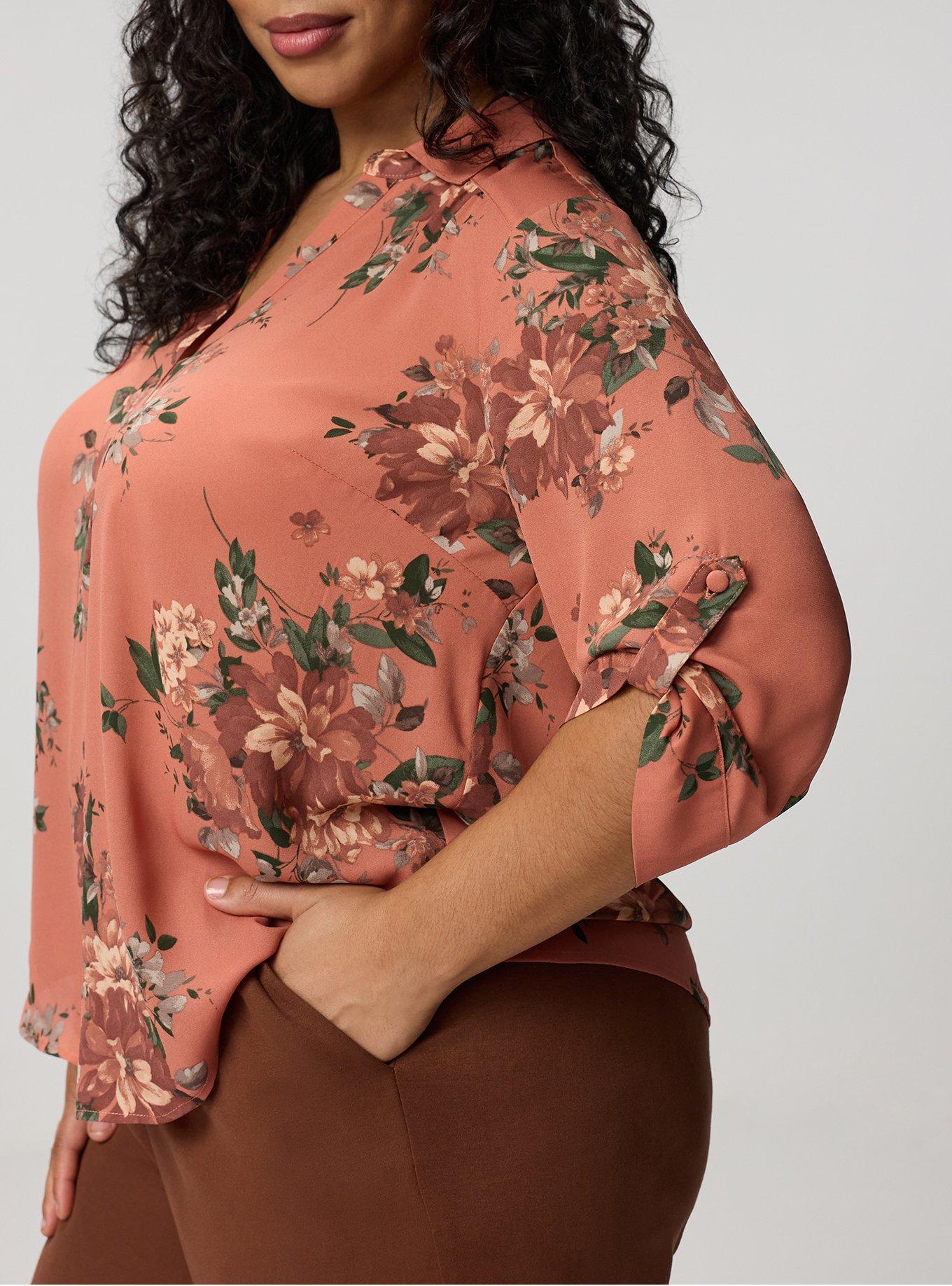 Harper Georgette Pullover 3/4 Sleeve Blouse, CELEBRATION FLORAL ORANGE, alternate