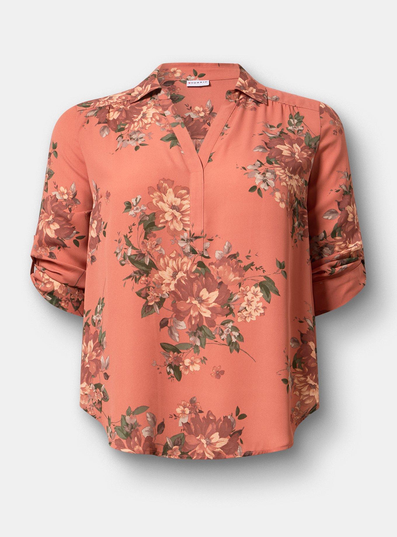 Harper Georgette Pullover 3/4 Sleeve Blouse, CELEBRATION FLORAL ORANGE, hi-res