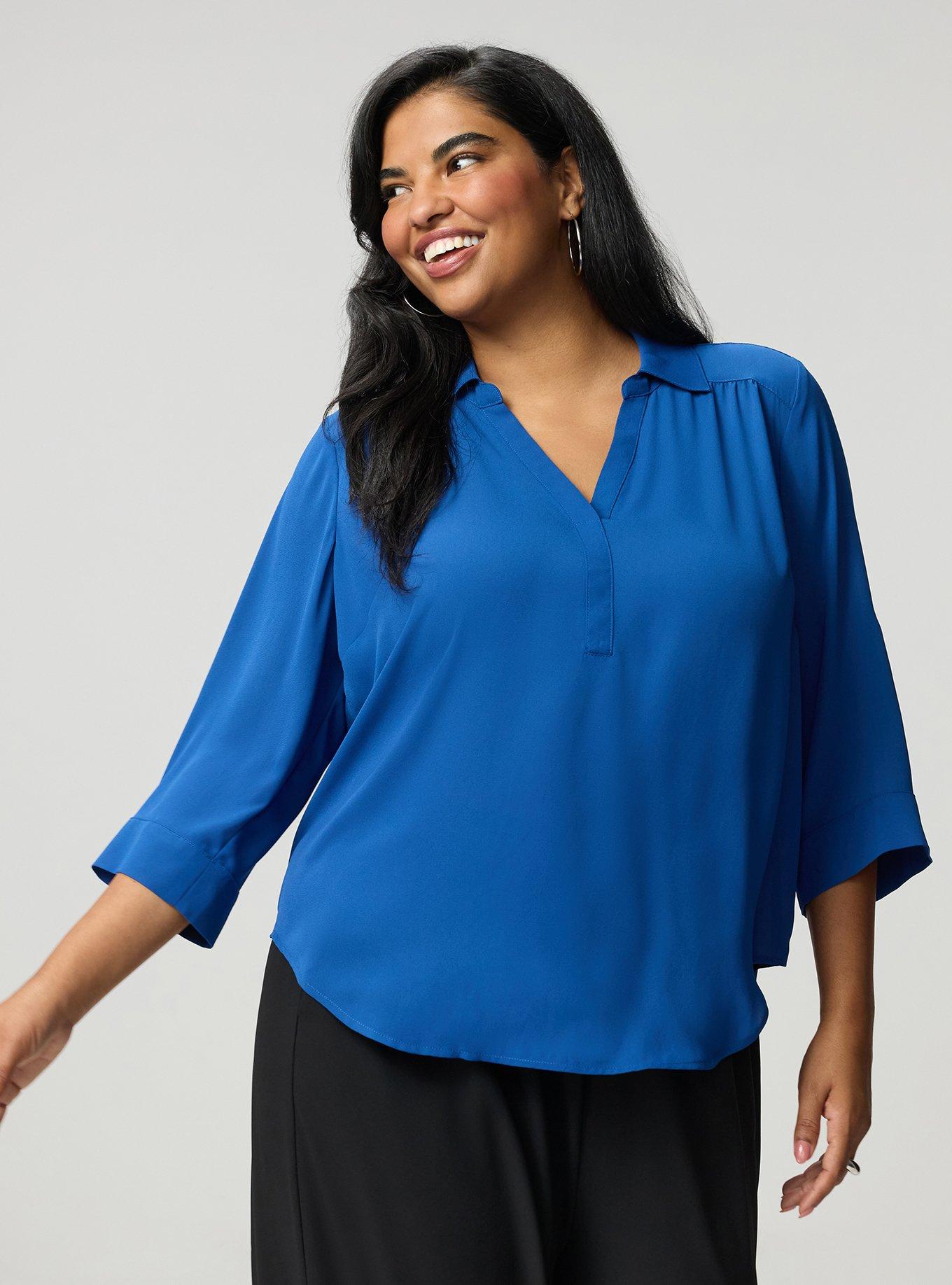 Harper Georgette Pullover 3/4 Sleeve Blouse, BLUE QUARTZ, hi-res