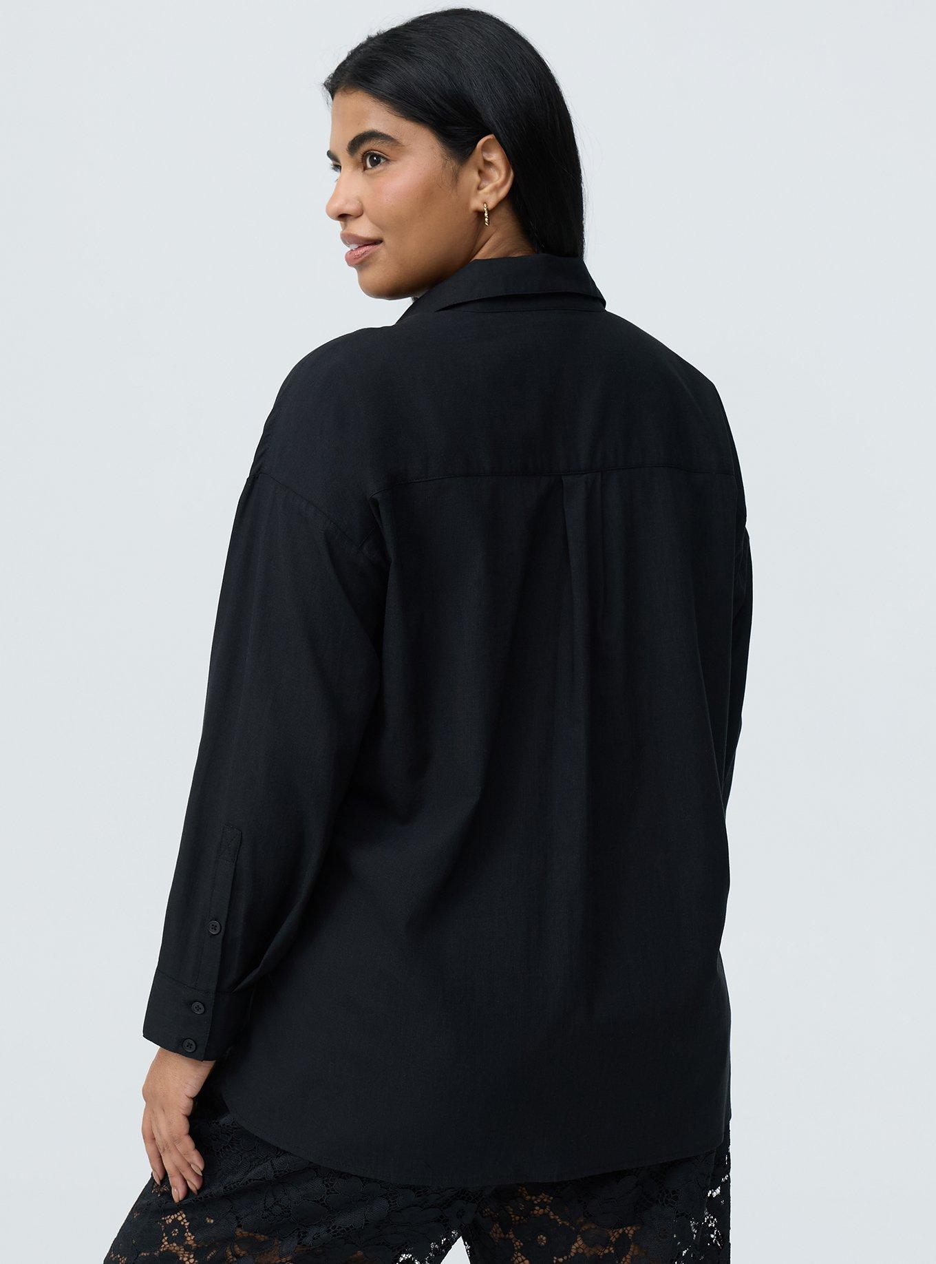 Drop-Shoulder Button-Down Shirt, DEEP BLACK, alternate