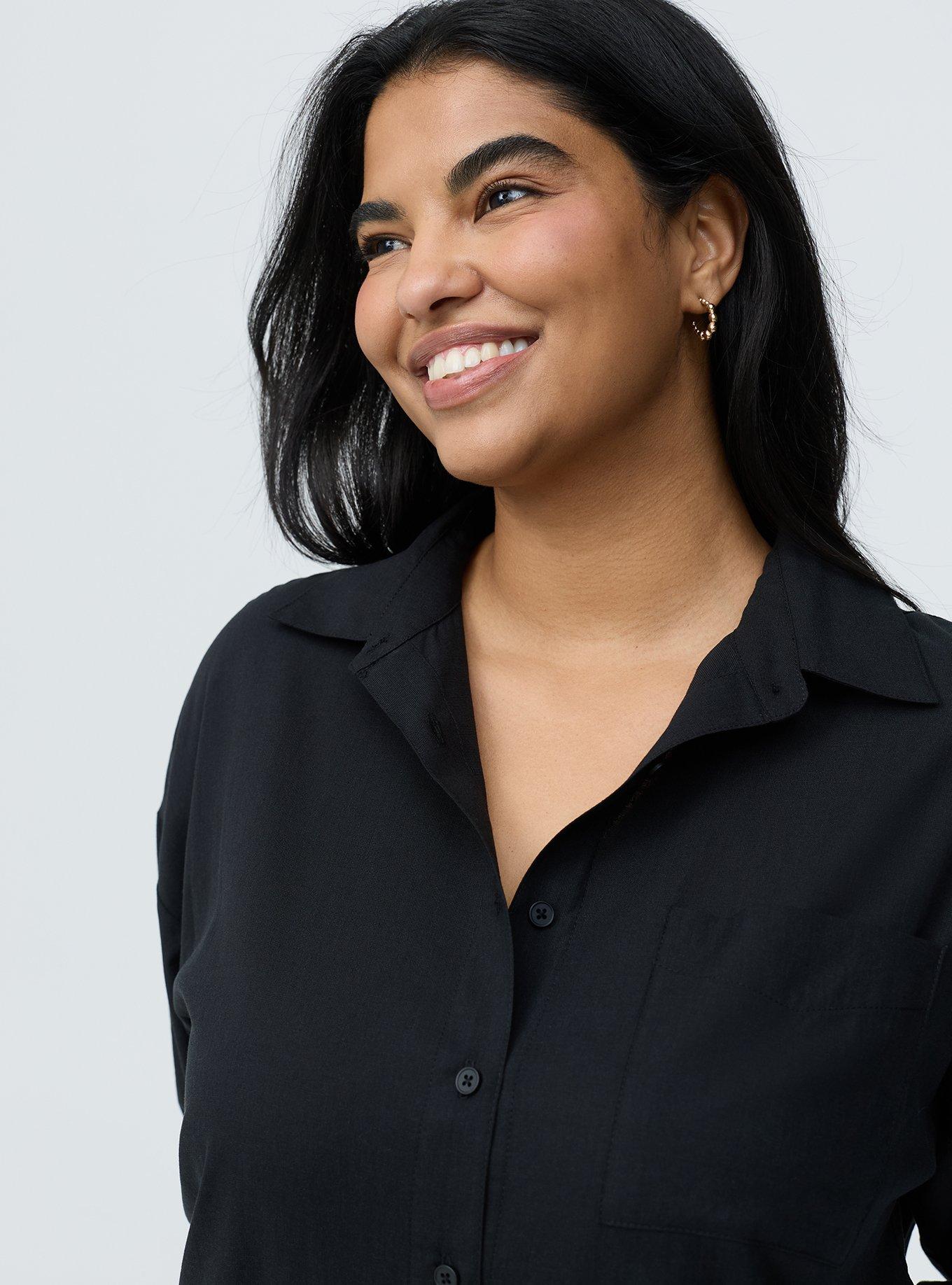 Drop-Shoulder Button-Down Shirt, DEEP BLACK, alternate