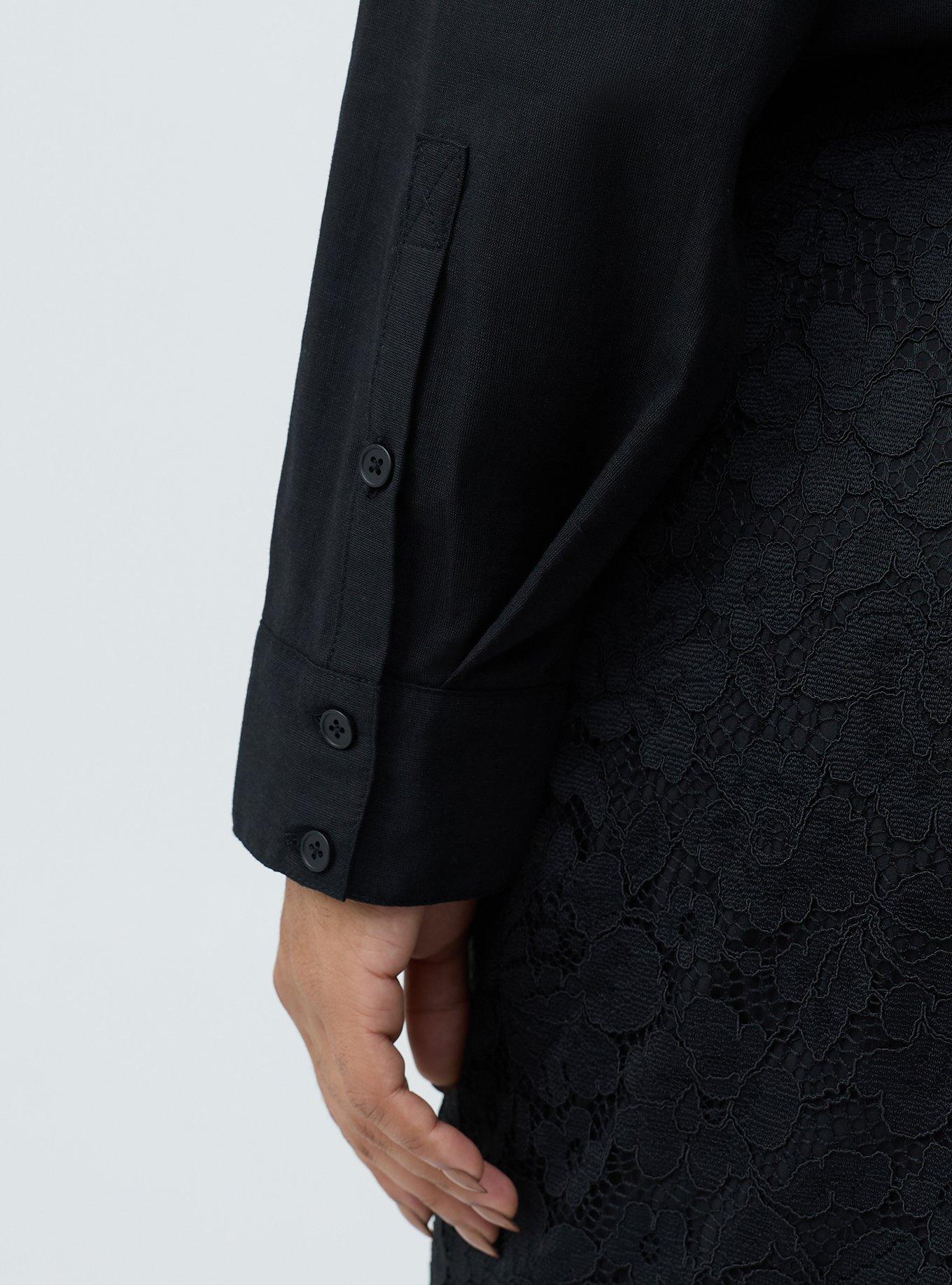 Drop-Shoulder Button-Down Shirt, DEEP BLACK, alternate