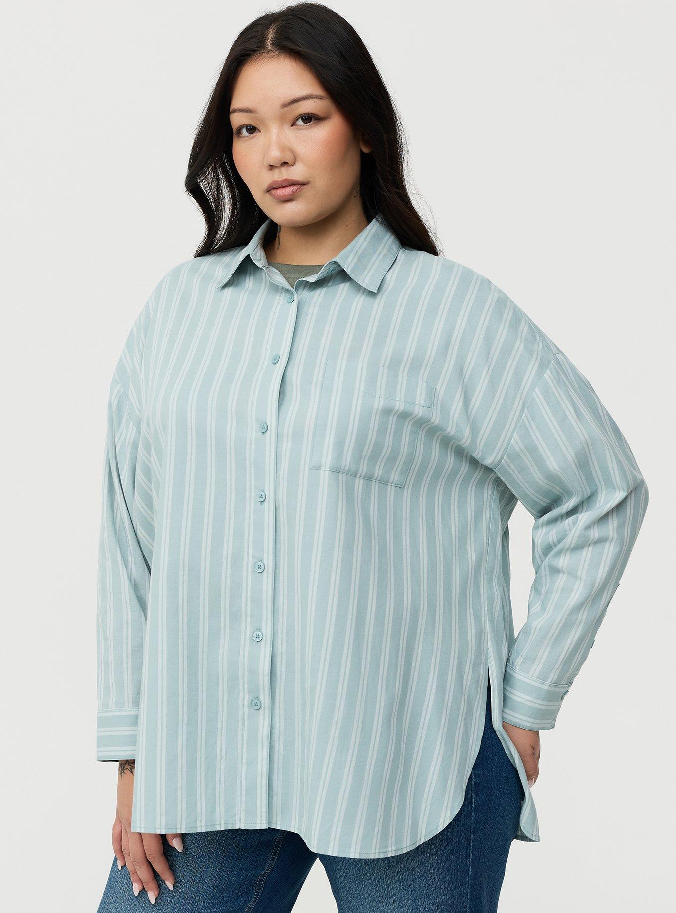 Drop-Shoulder Button-Down Shirt, LANEY STRIPE GREEN, alternate