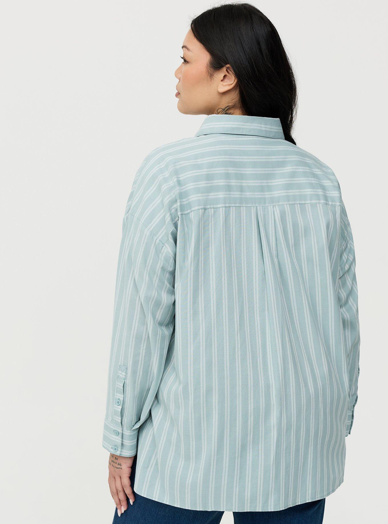 Drop-Shoulder Button-Down Shirt, LANEY STRIPE GREEN, alternate