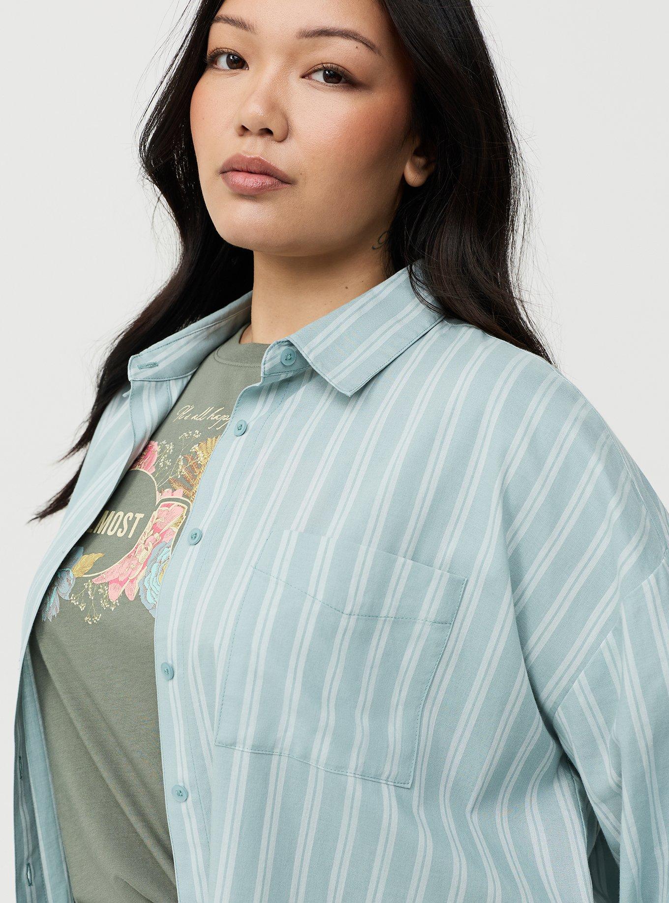 Drop-Shoulder Button-Down Shirt, LANEY STRIPE GREEN, alternate