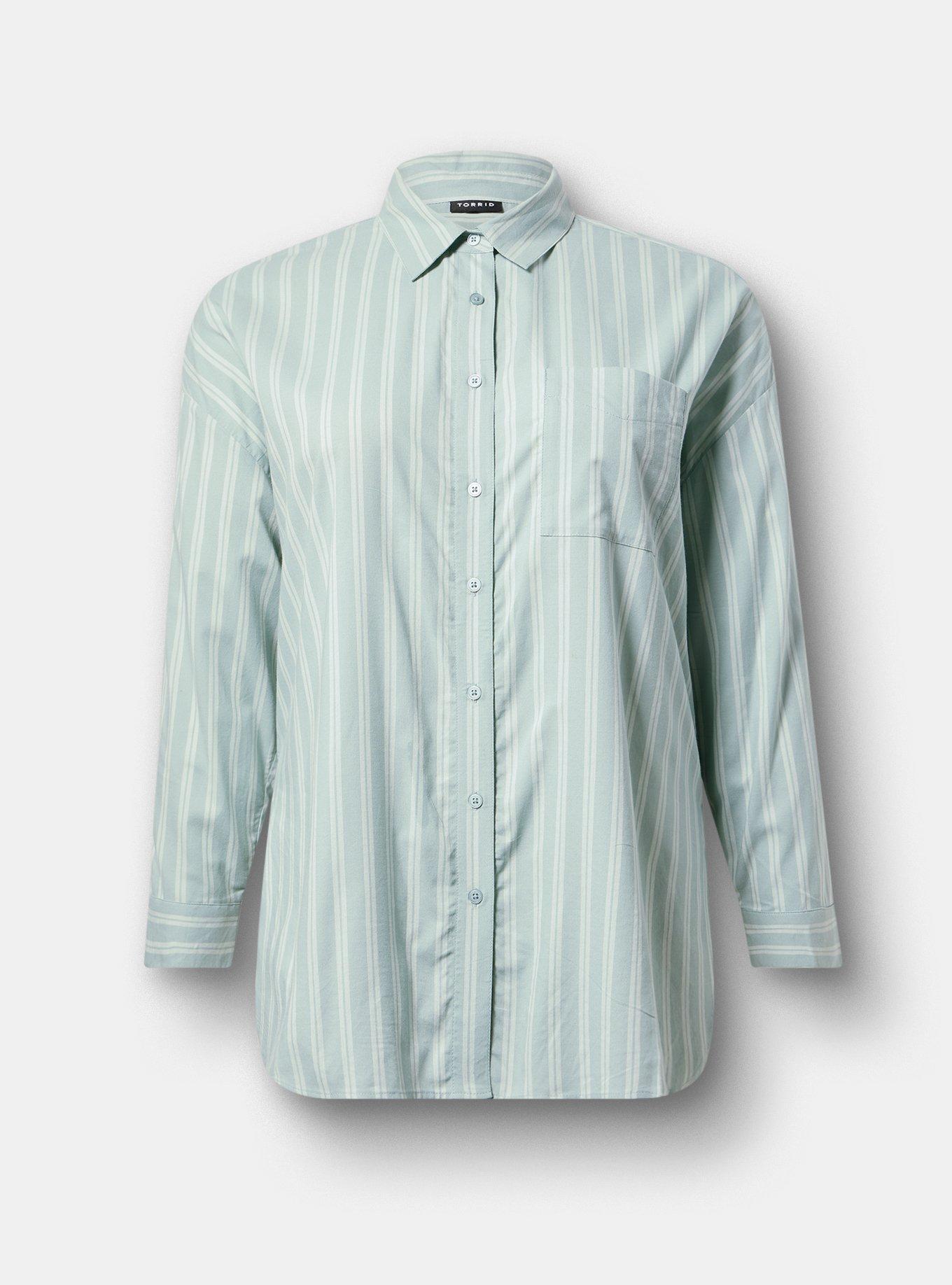 Drop-Shoulder Button-Down Shirt, LANEY STRIPE GREEN, hi-res