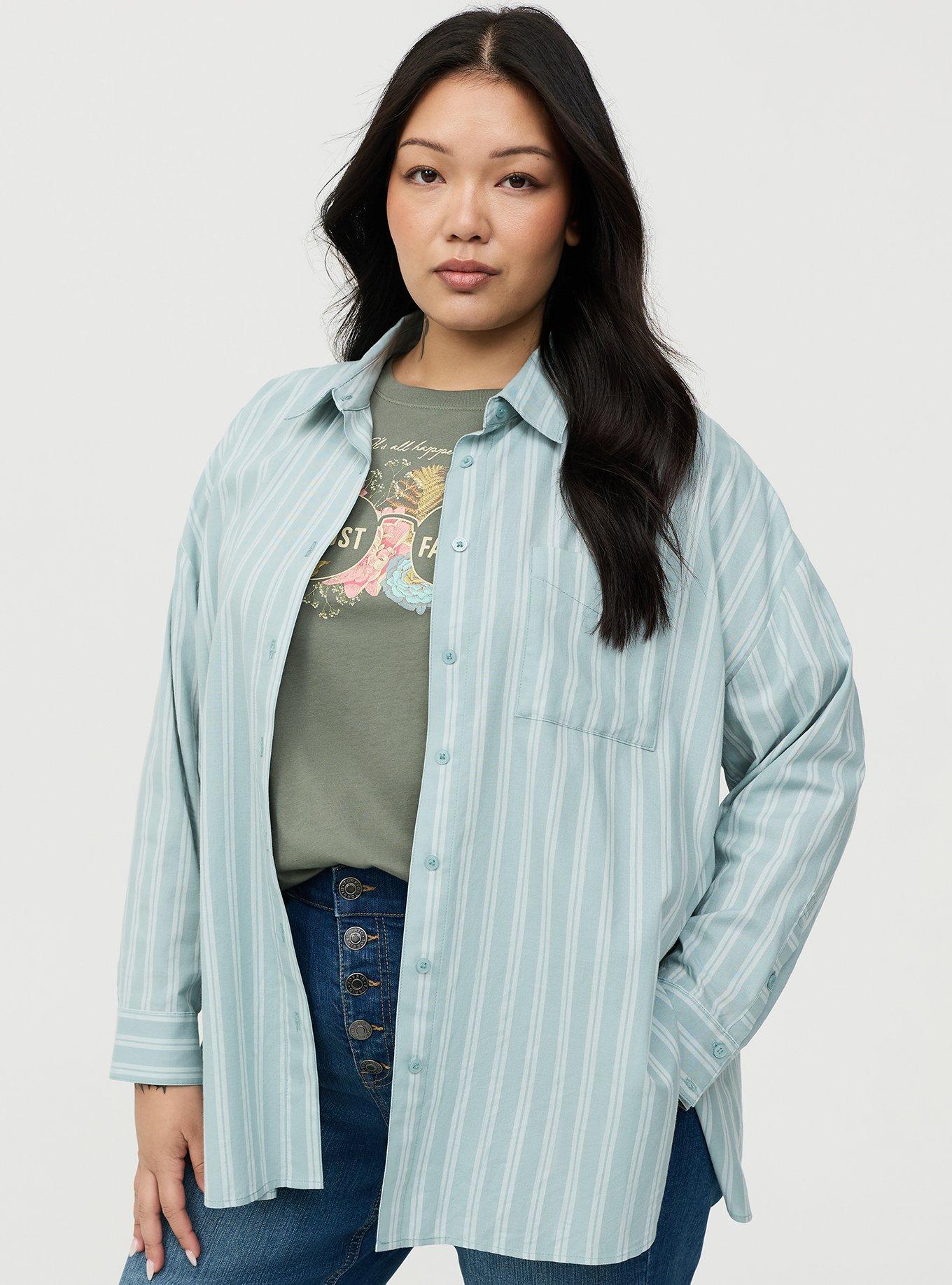 Drop-Shoulder Button-Down Shirt, LANEY STRIPE GREEN, hi-res